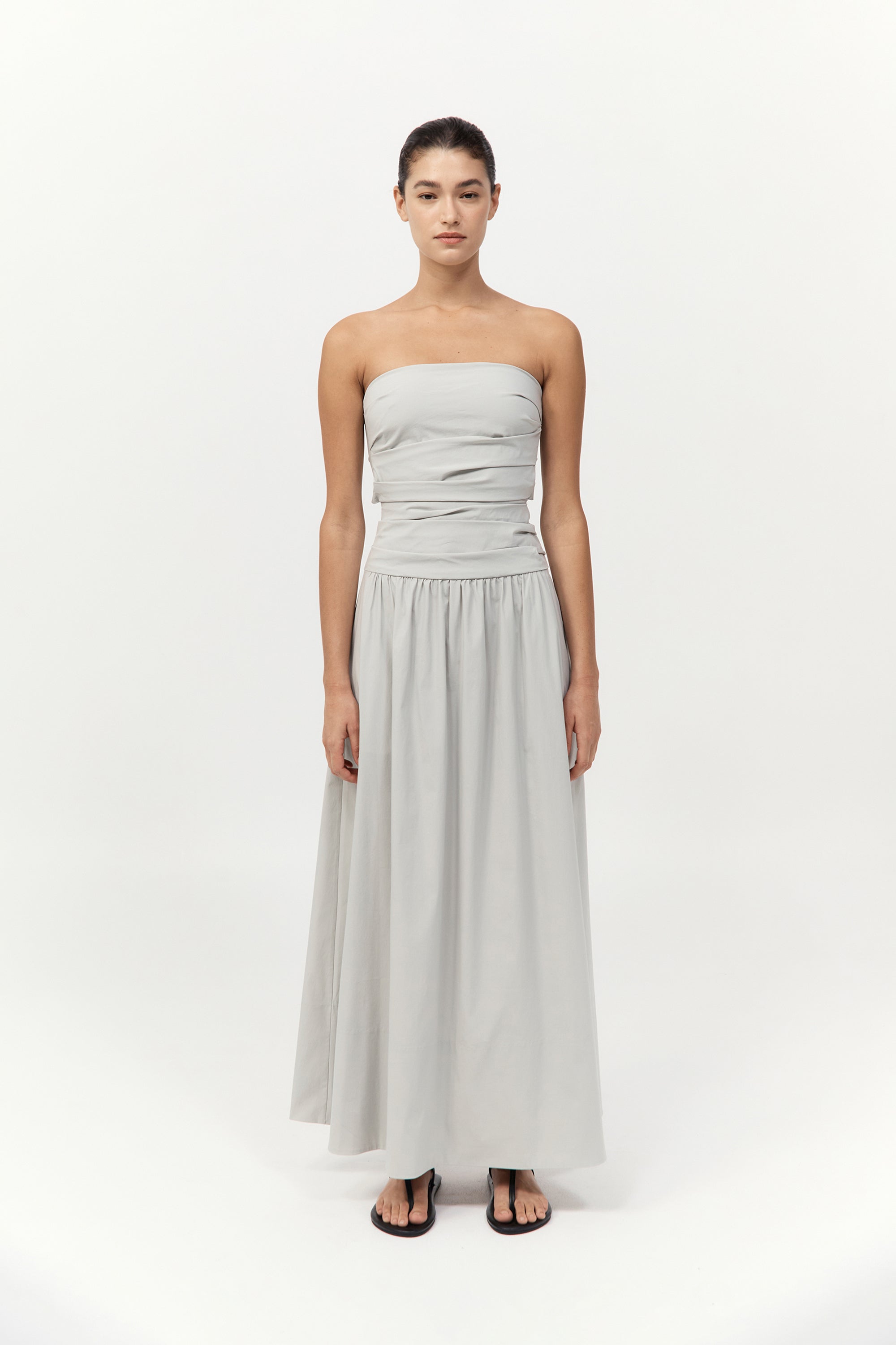 gray strapless maxi dress St. Agni | Gathered Strapless Tie Back Dress