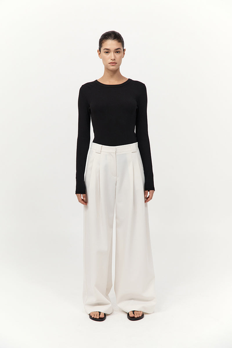 St. Agni | Twill Wide Leg Pleat Pants - Off White