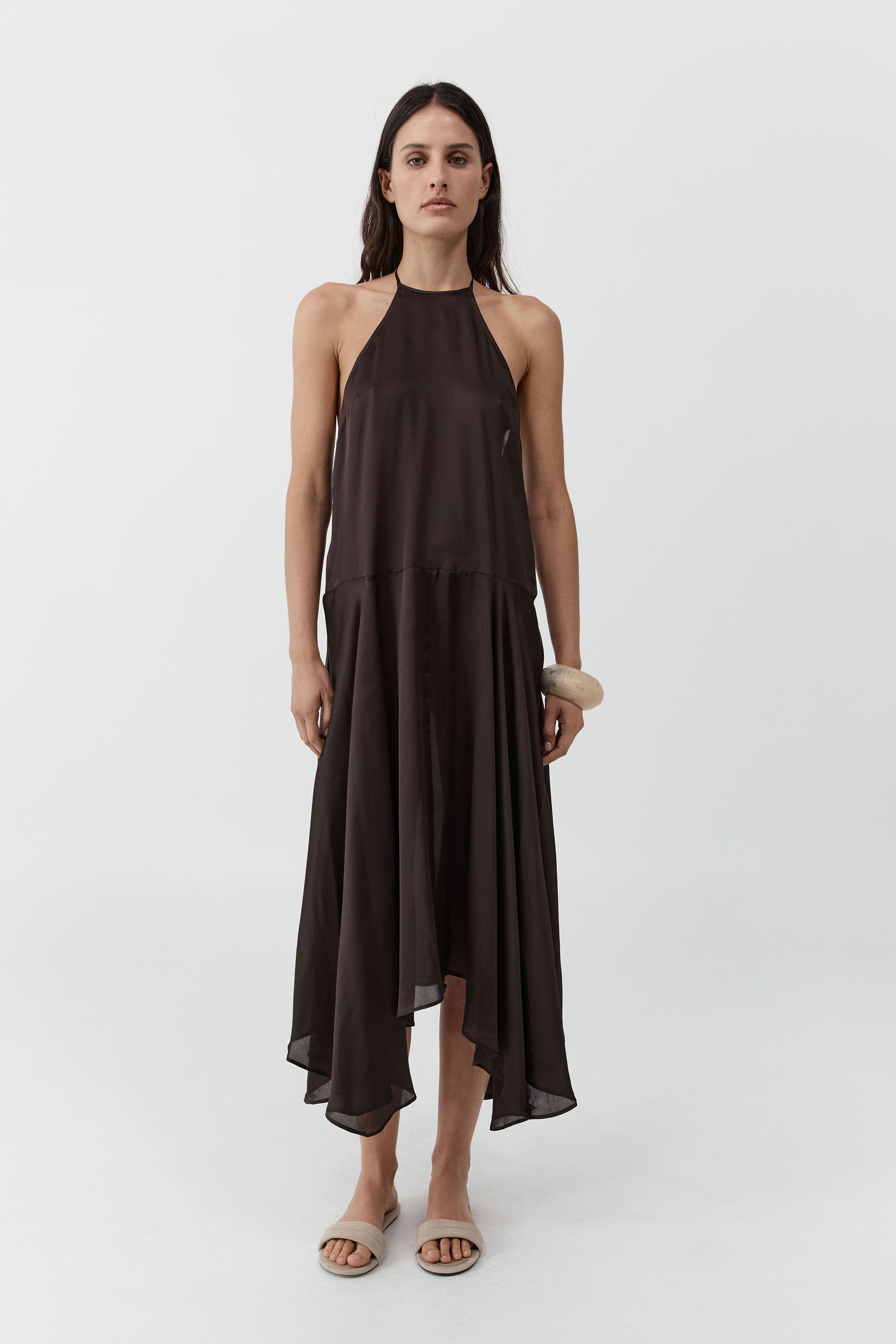 halter cross over dress Elegant Halter Cross Over Black Lace Detailed Open Back Gown with Middle Slit L / Black main image 0