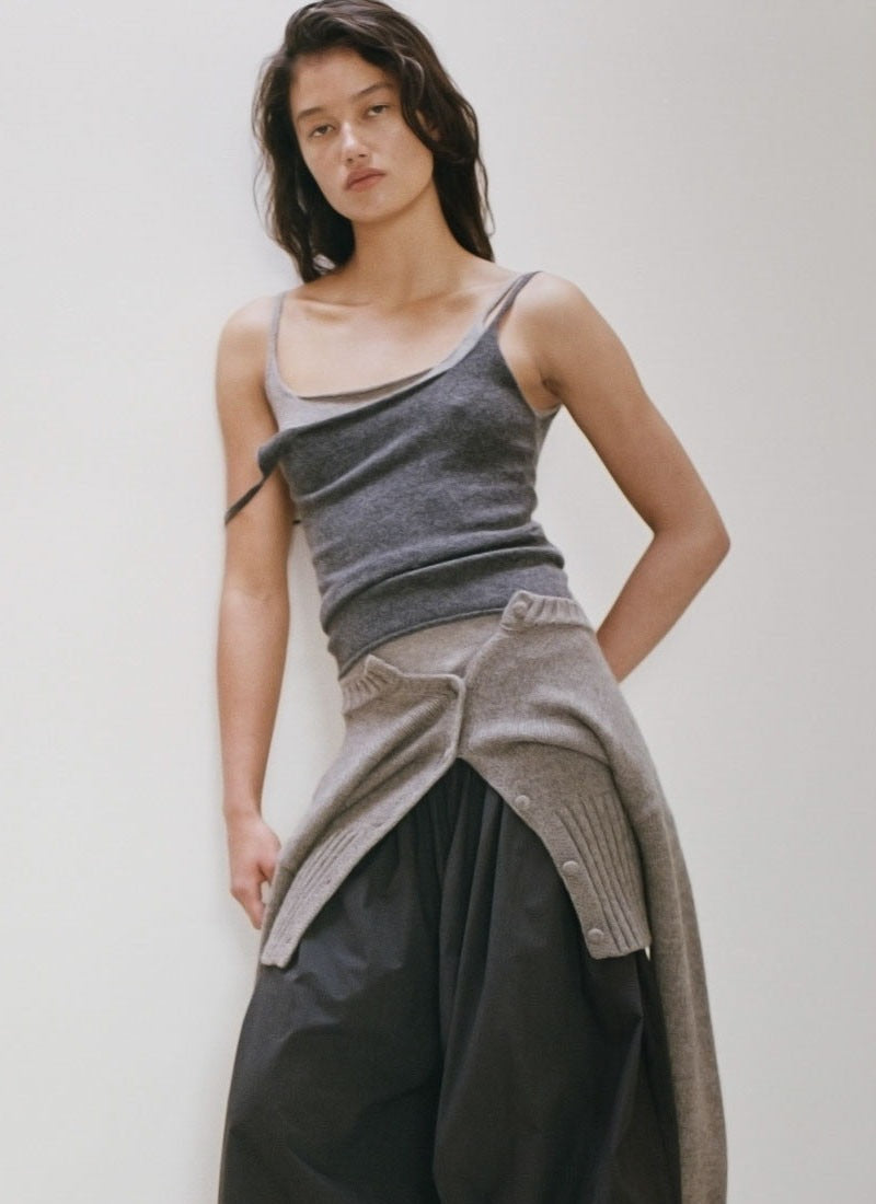 Merino Wool Slim Tank - Charcoal Melange - Featured