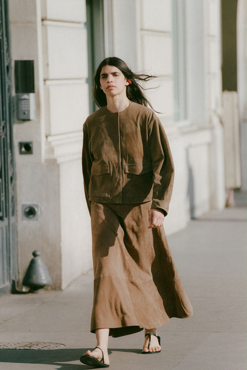 Suede Utility Cocoon Bomber - Toffee