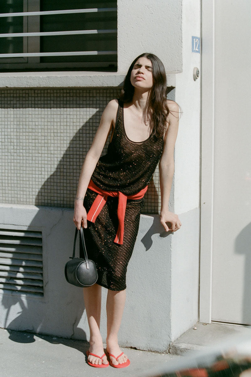 Glass Beaded Mesh Skirt - Jet Black