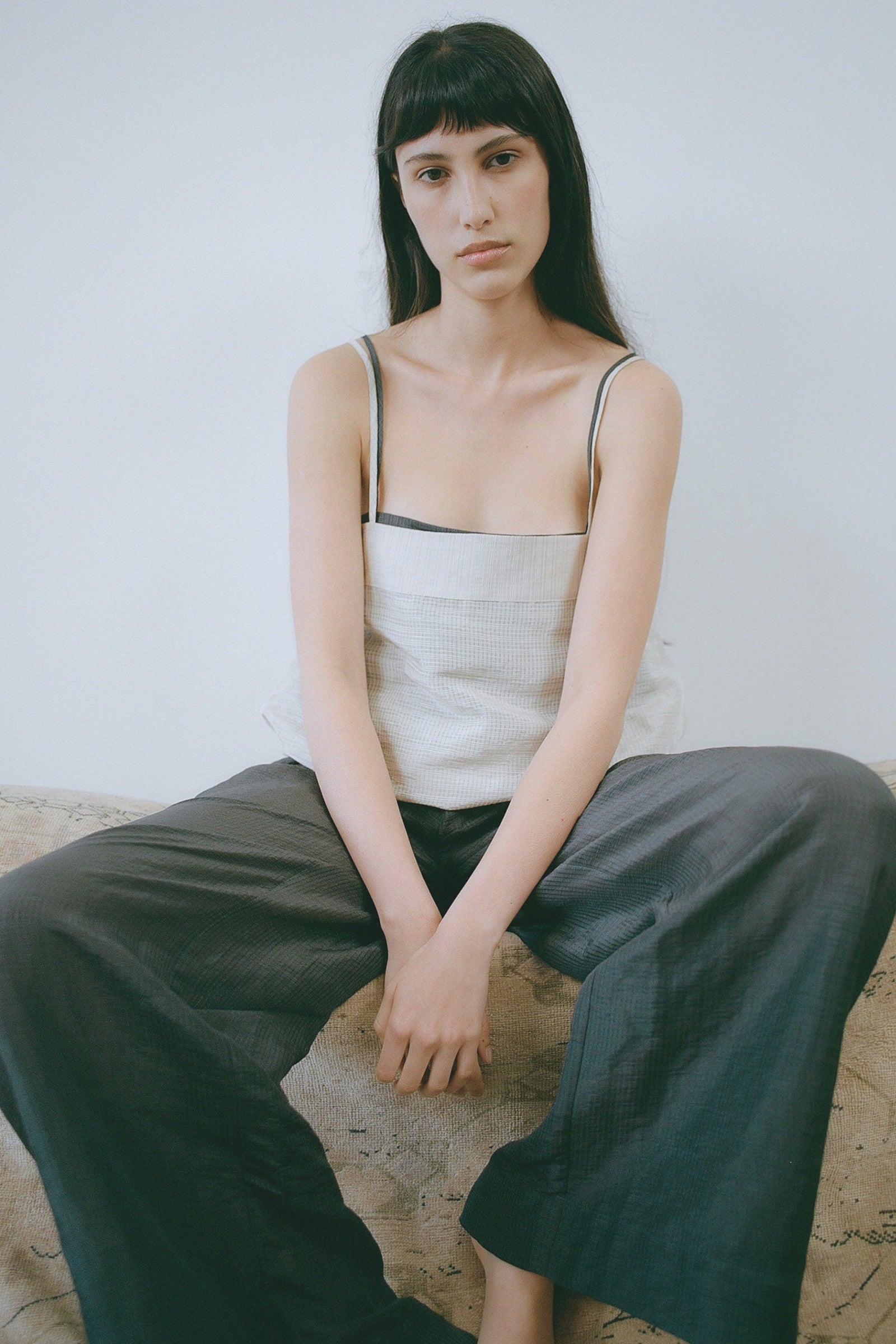 Woven Check Drawstring Cami - Soft Ash