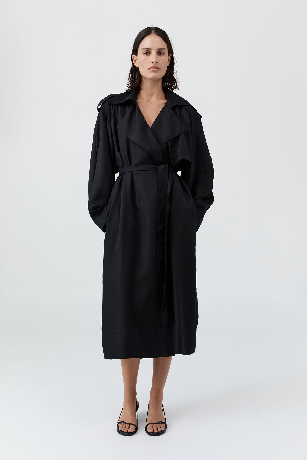 Silk Twill Relaxed Trench - Black