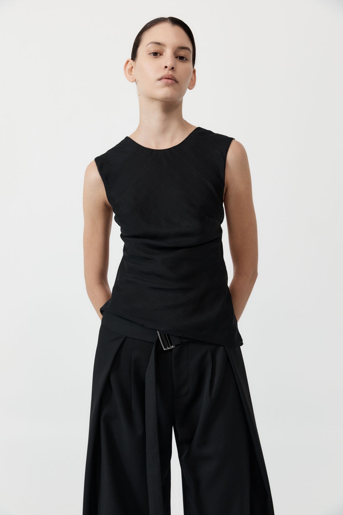 Pinstripe Silk Top - Black