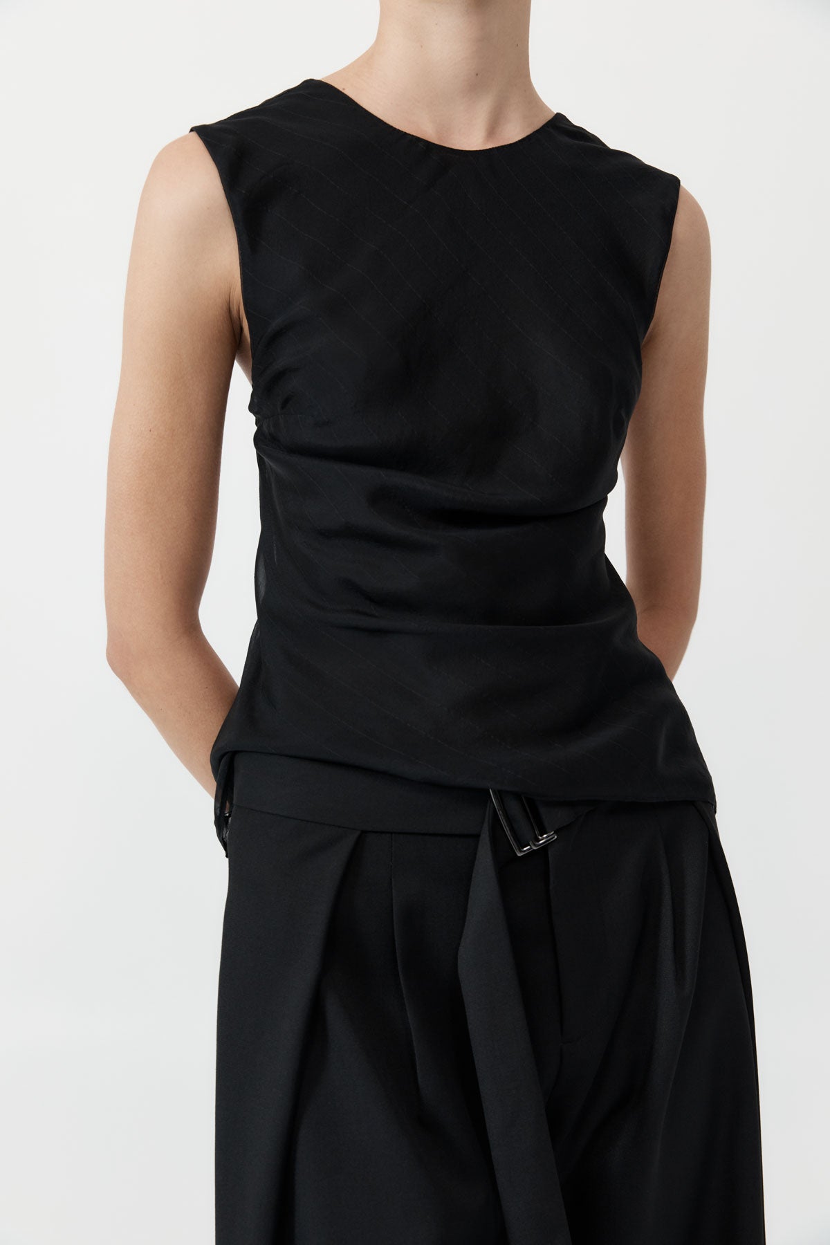 Pinstripe Silk Top - Black
