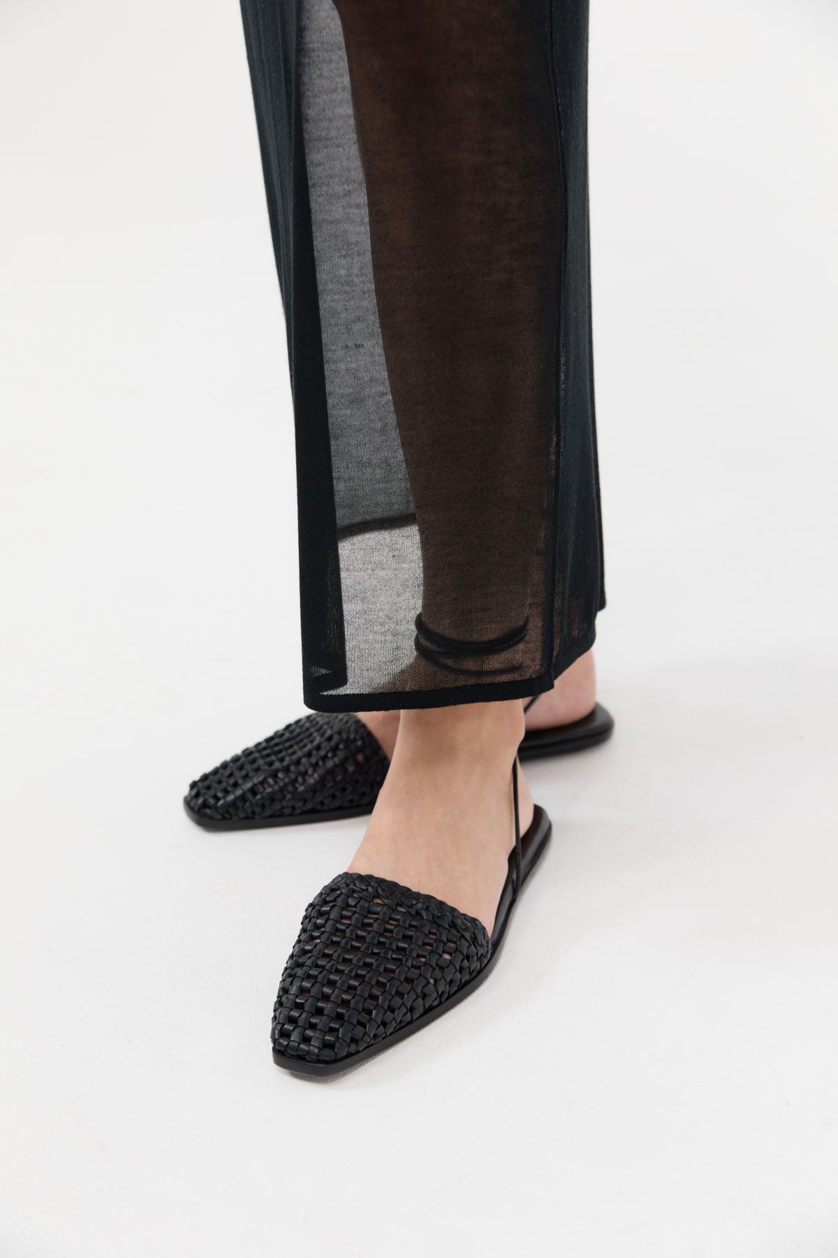 Macrame Mesh Tie Up Flats - Black