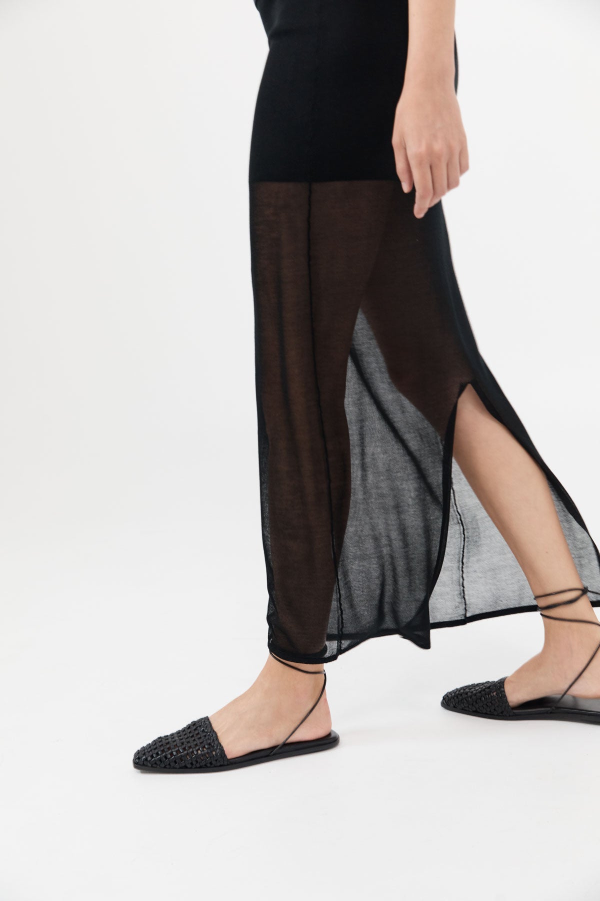 Macrame Mesh Tie Up Flats - Black