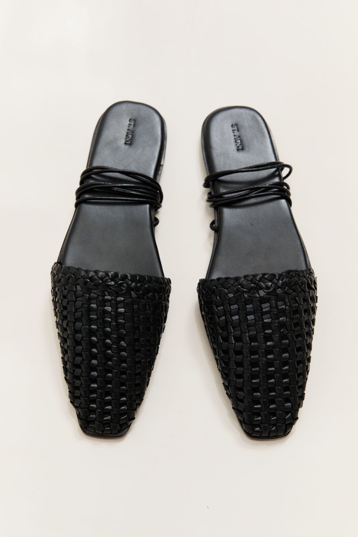 Macrame Mesh Tie Up Flats - Black