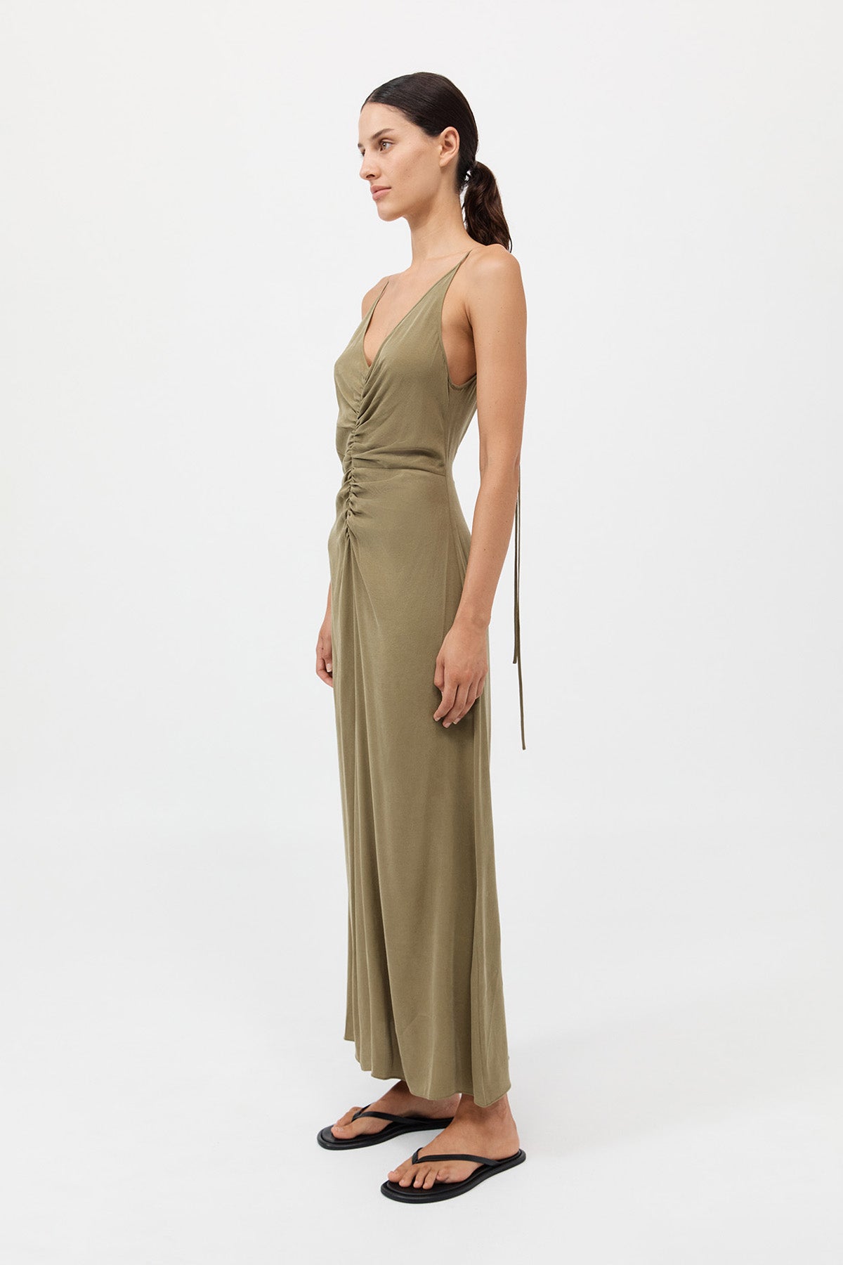 Gathered Tie Dress - Olive