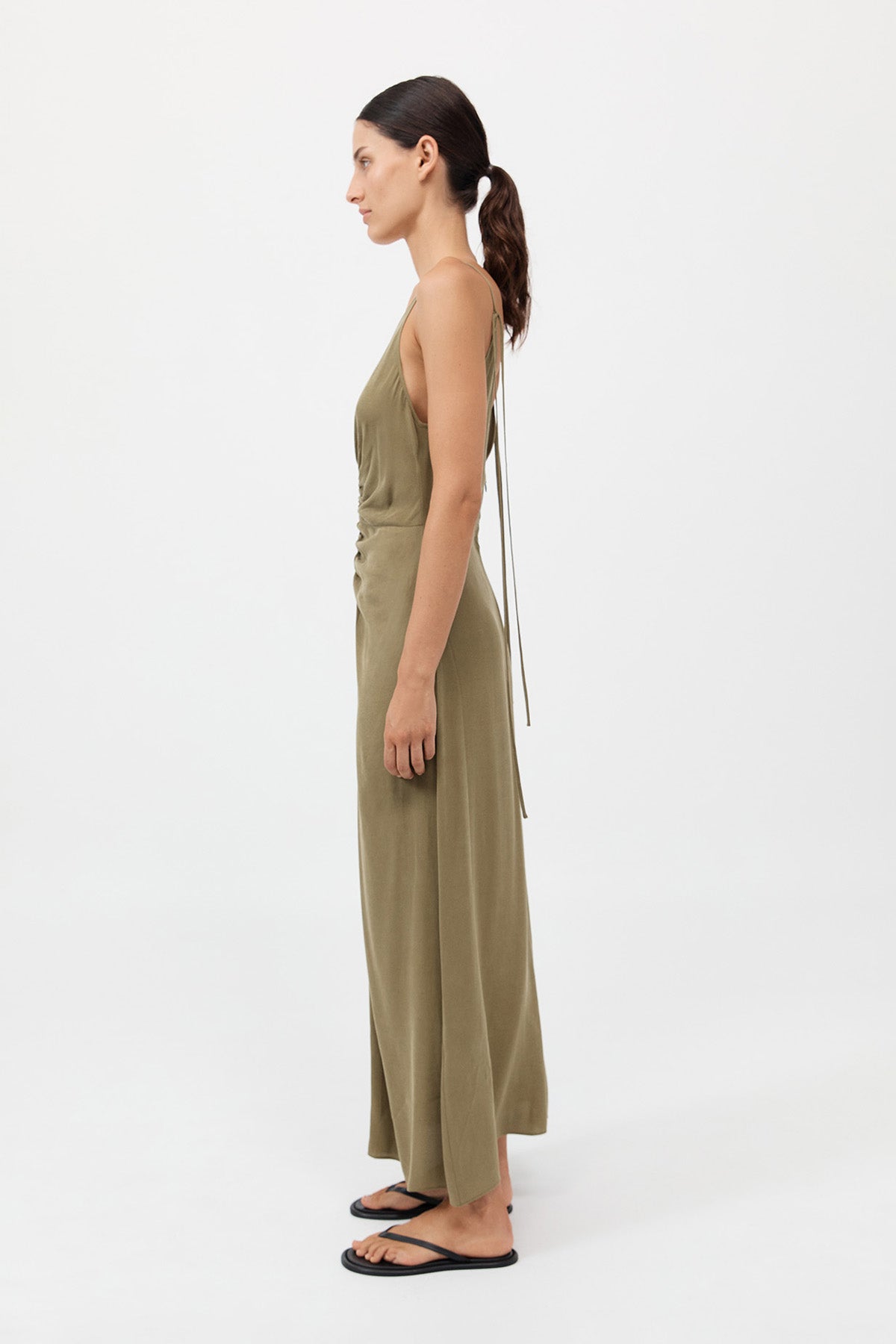 Gathered Tie Dress - Olive