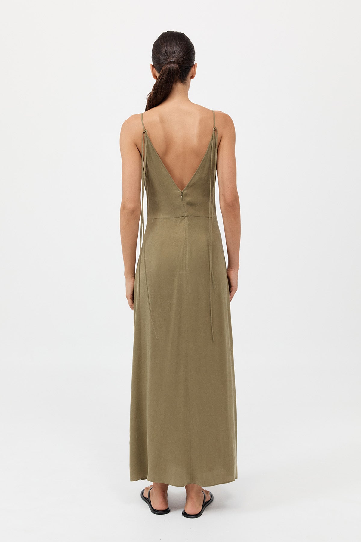 Gathered Tie Dress - Olive