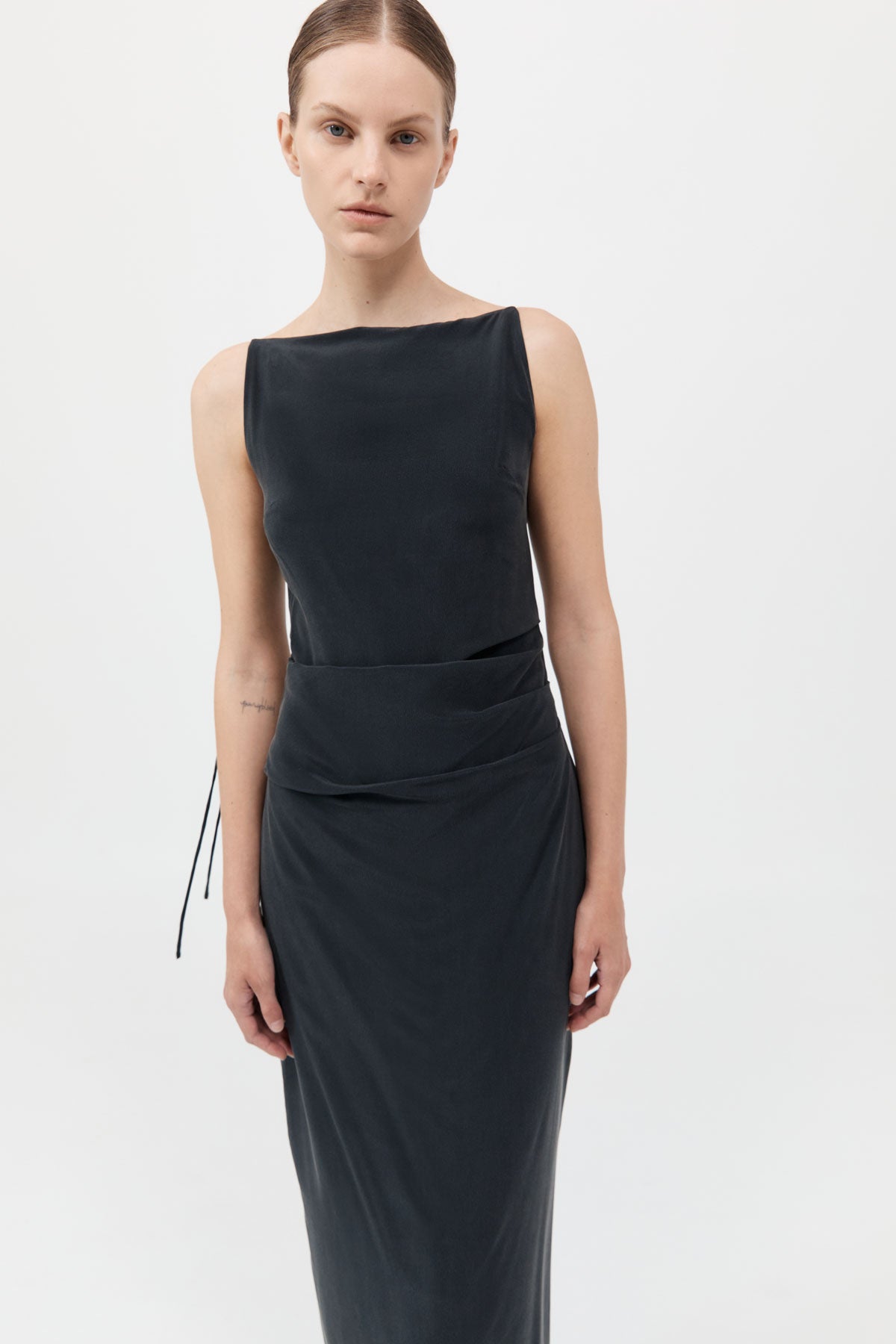 Silk Tuck Dress - Black