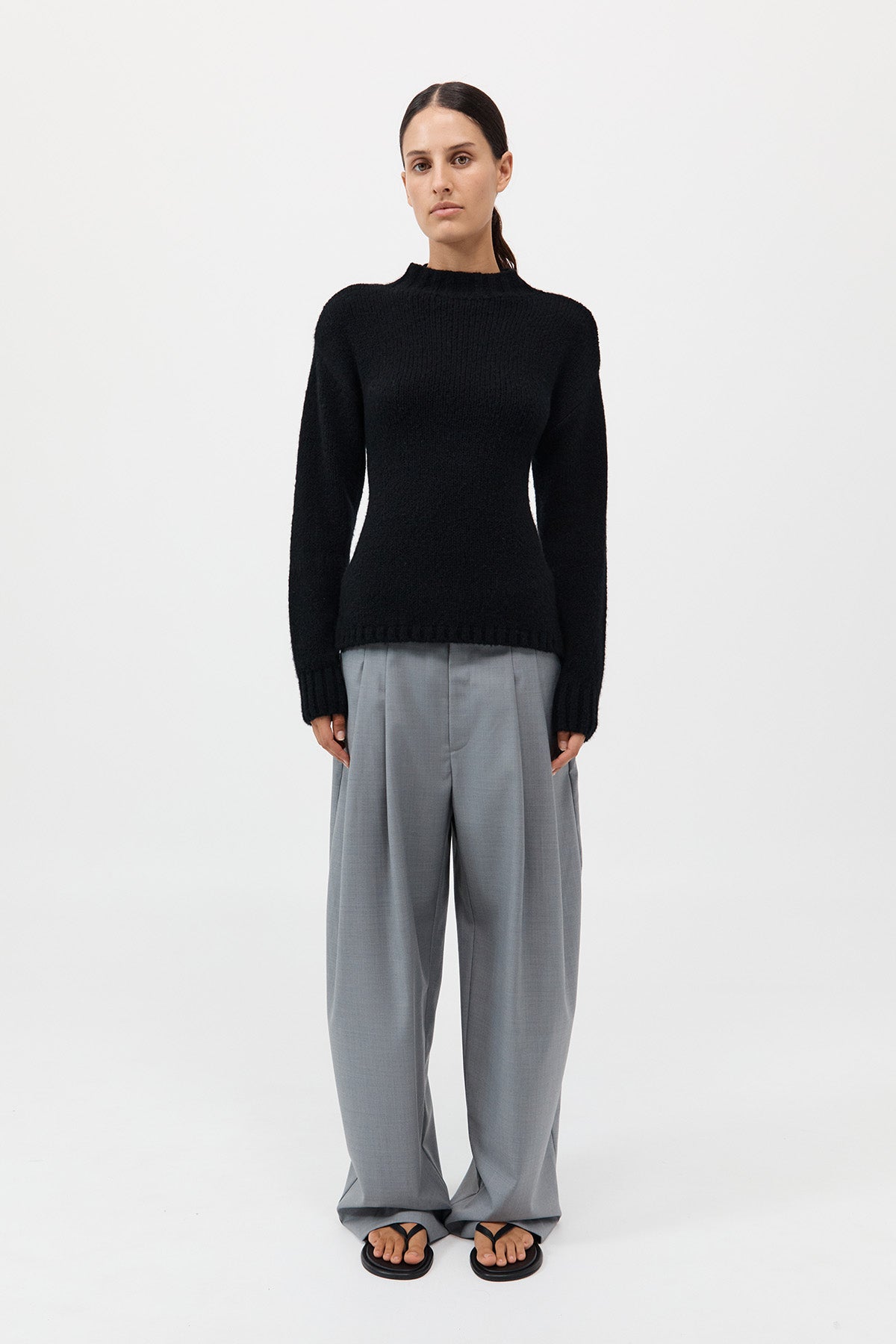 Wool Cashmere Blend Tie Back Jumper - Black