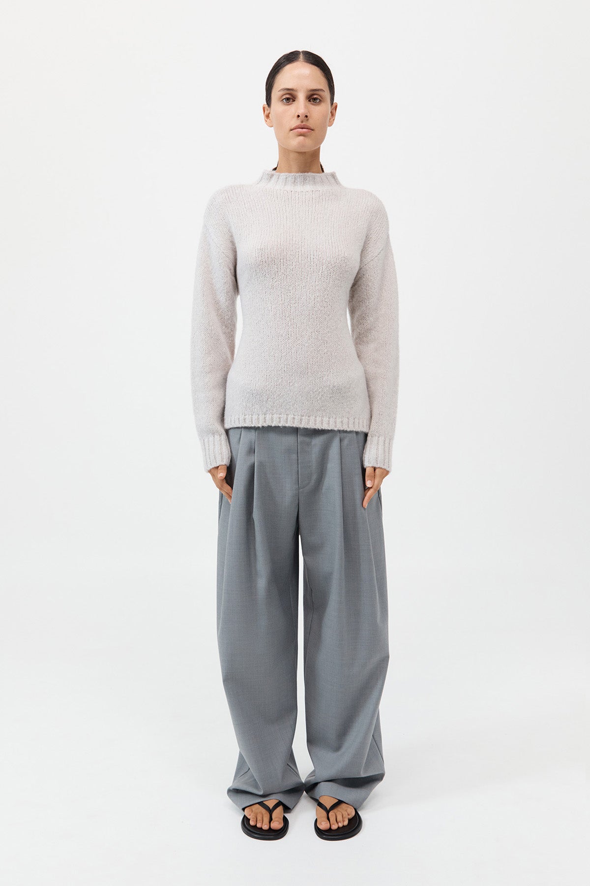 Wool Cashmere Blend Tie Back Jumper - Mist