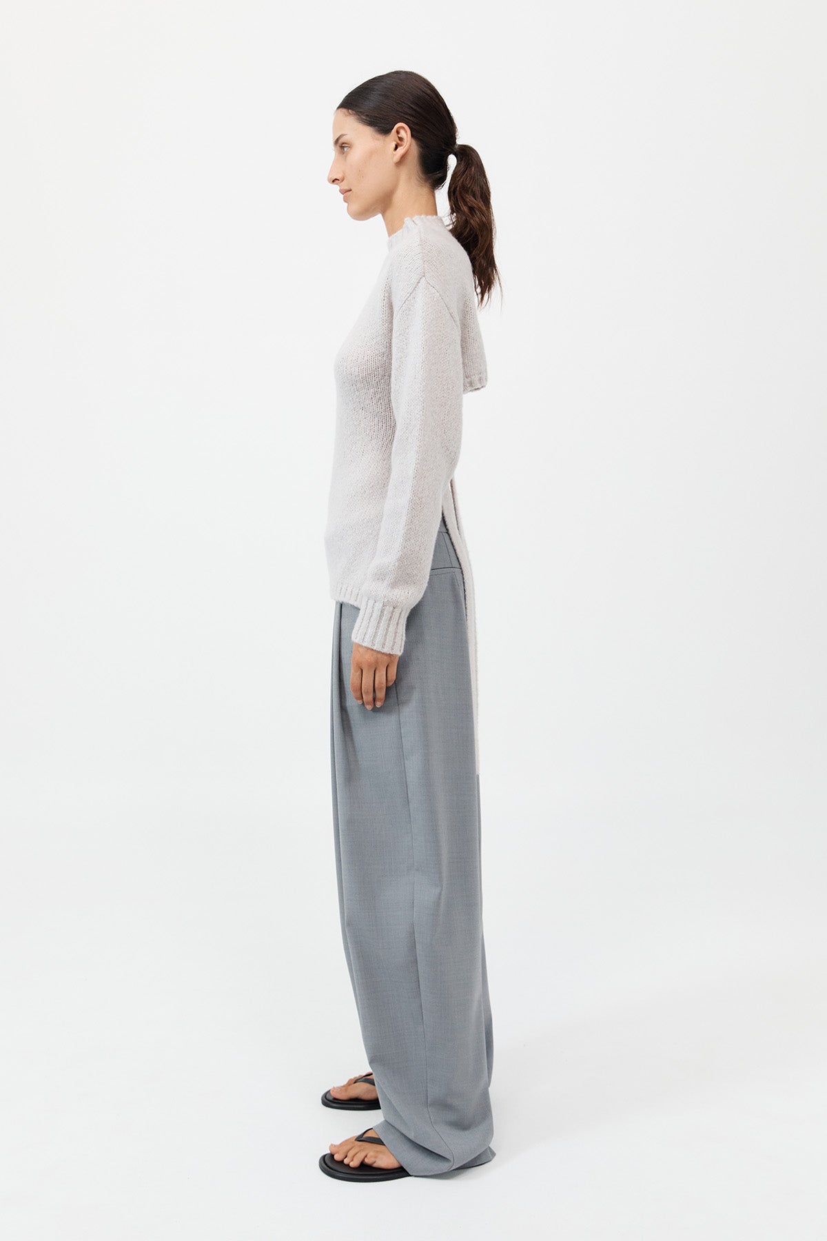 Wool Cashmere Blend Tie Back Jumper - Mist