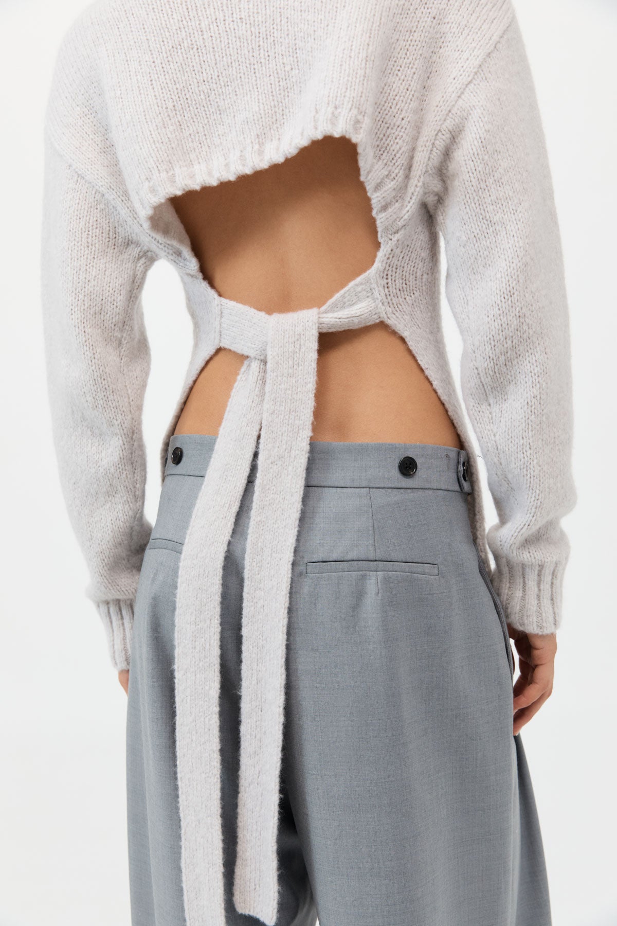Wool Cashmere Blend Tie Back Jumper - Mist