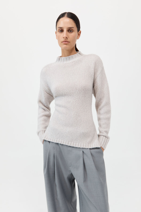 Wool Cashmere Blend Tie Back Jumper - Mist