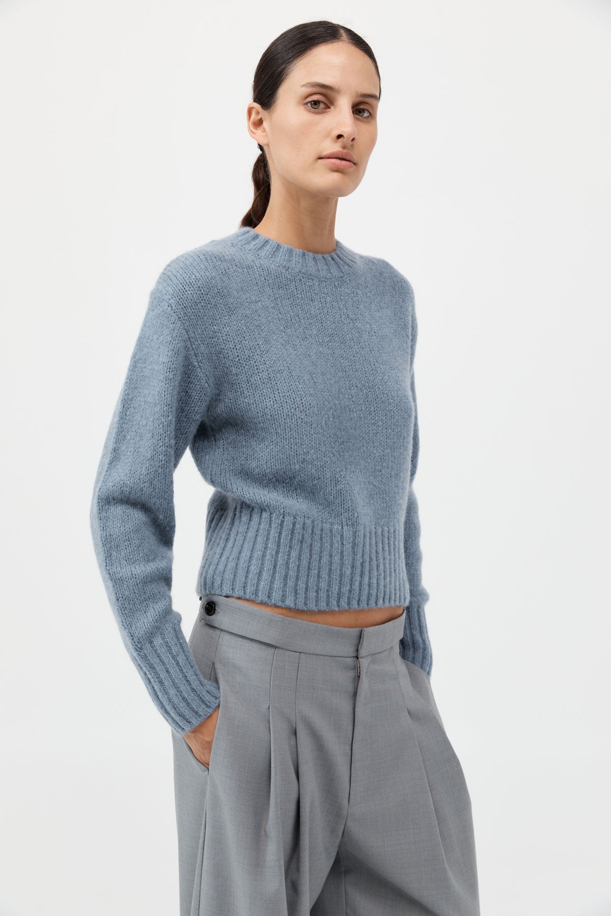 Wool Cashmere Blend Sweater - Soft Blue