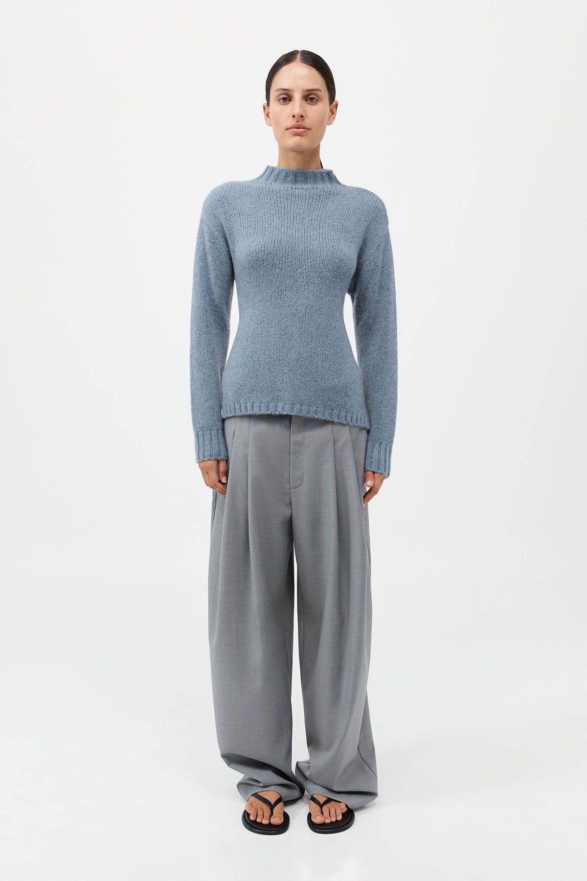 Wool Cashmere Blend Tie Back Jumper - Soft Blue