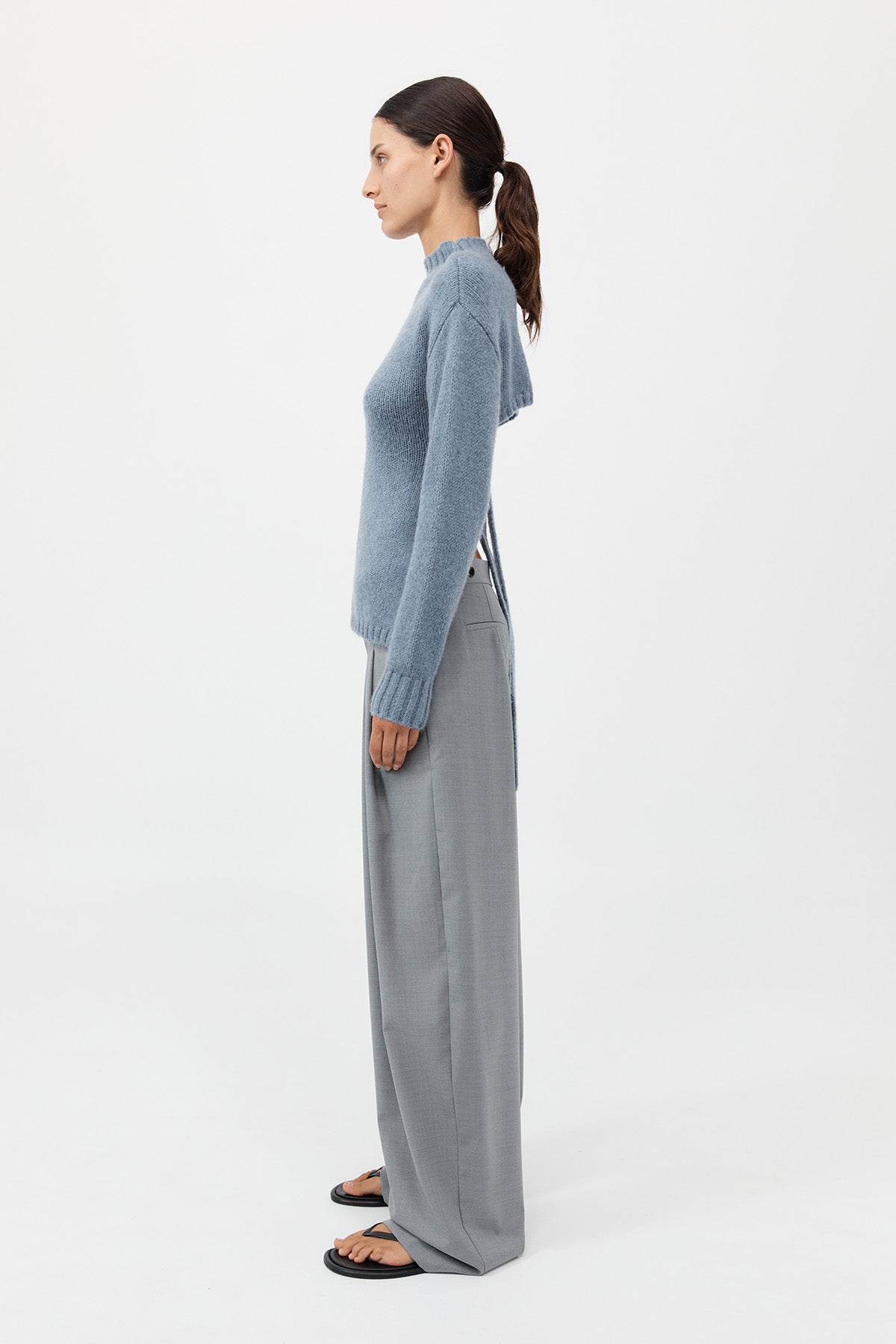 Wool Cashmere Blend Tie Back Jumper - Soft Blue