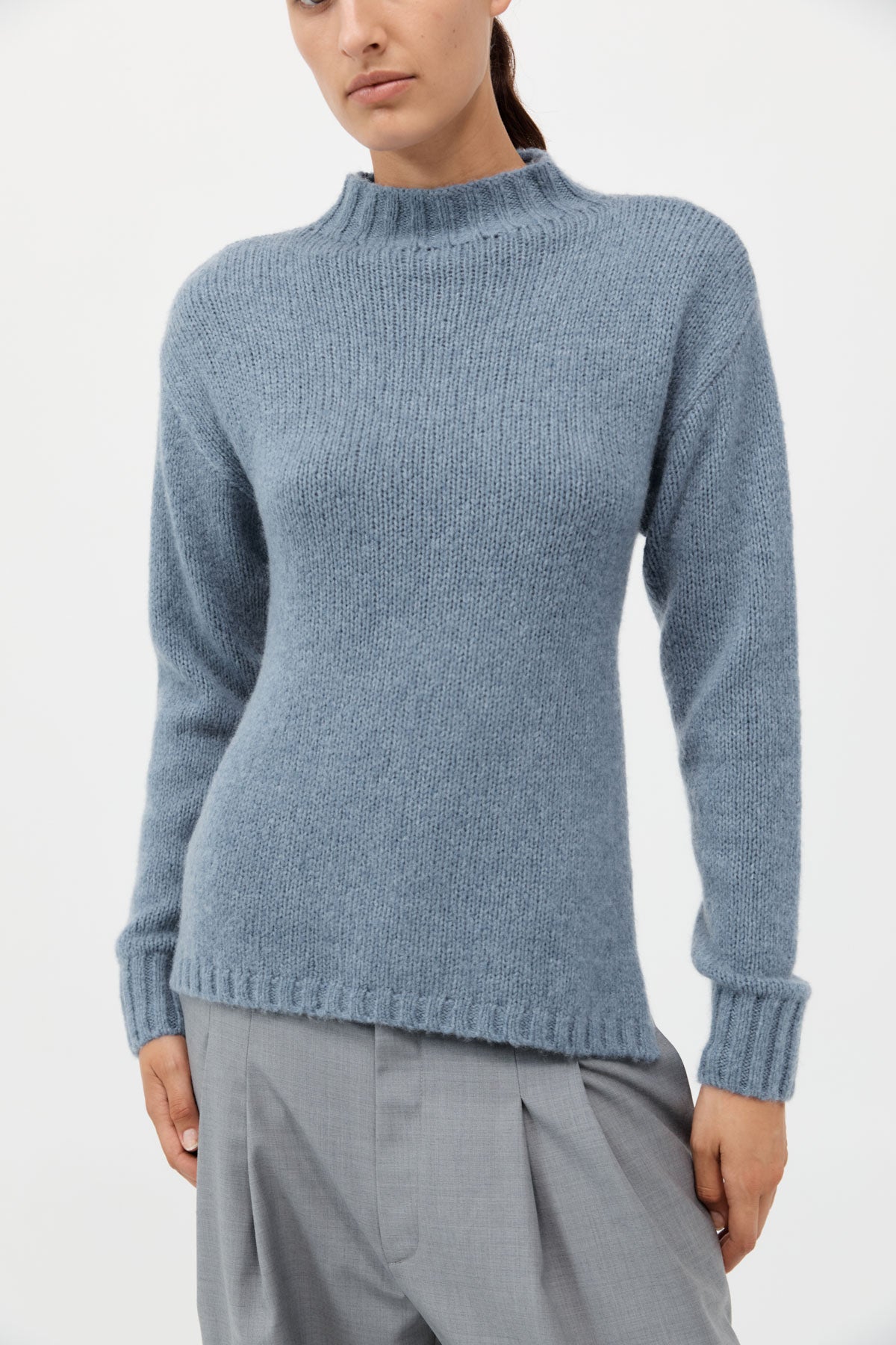Wool Cashmere Blend Tie Back Jumper - Soft Blue