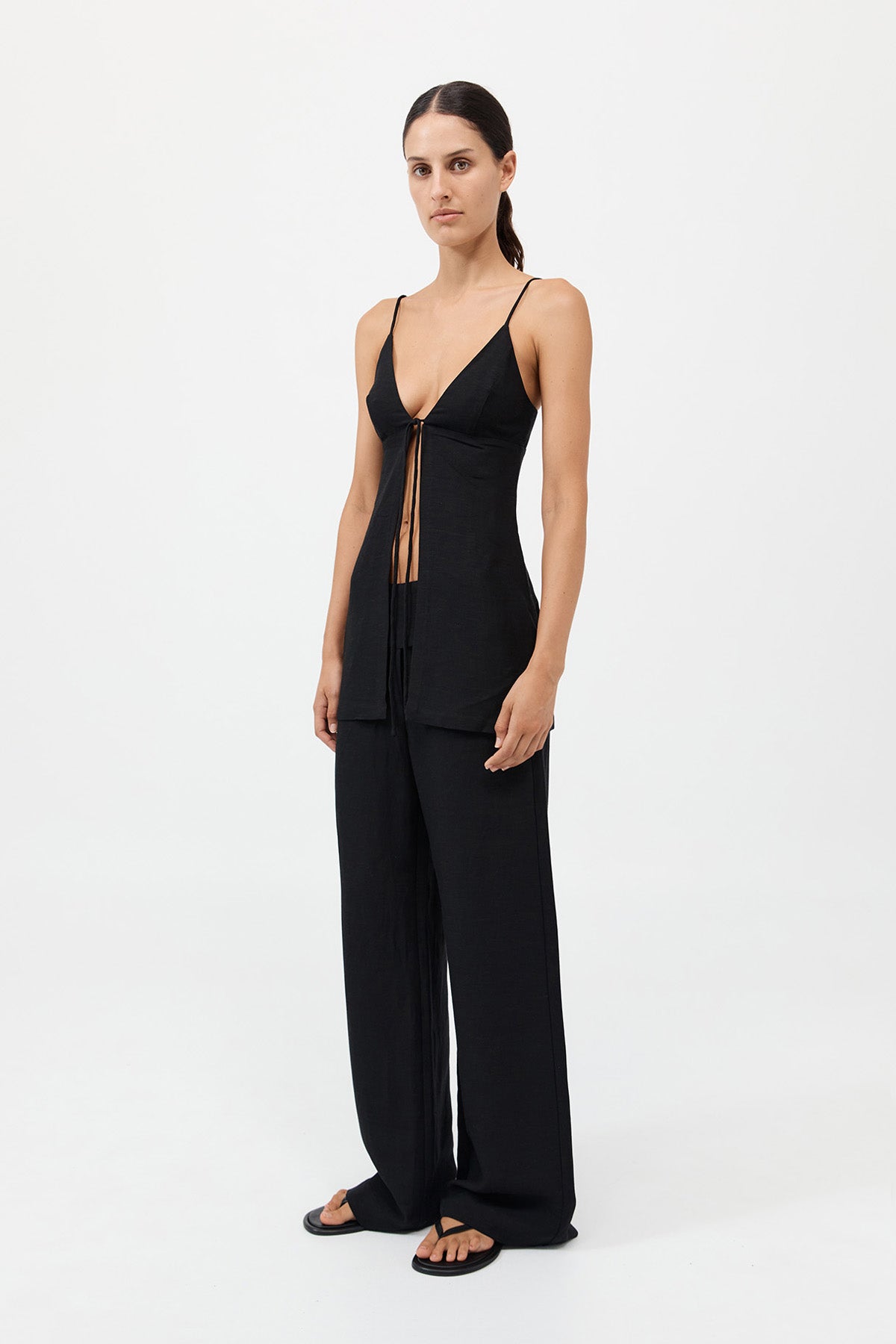 Tie Front Top - Black