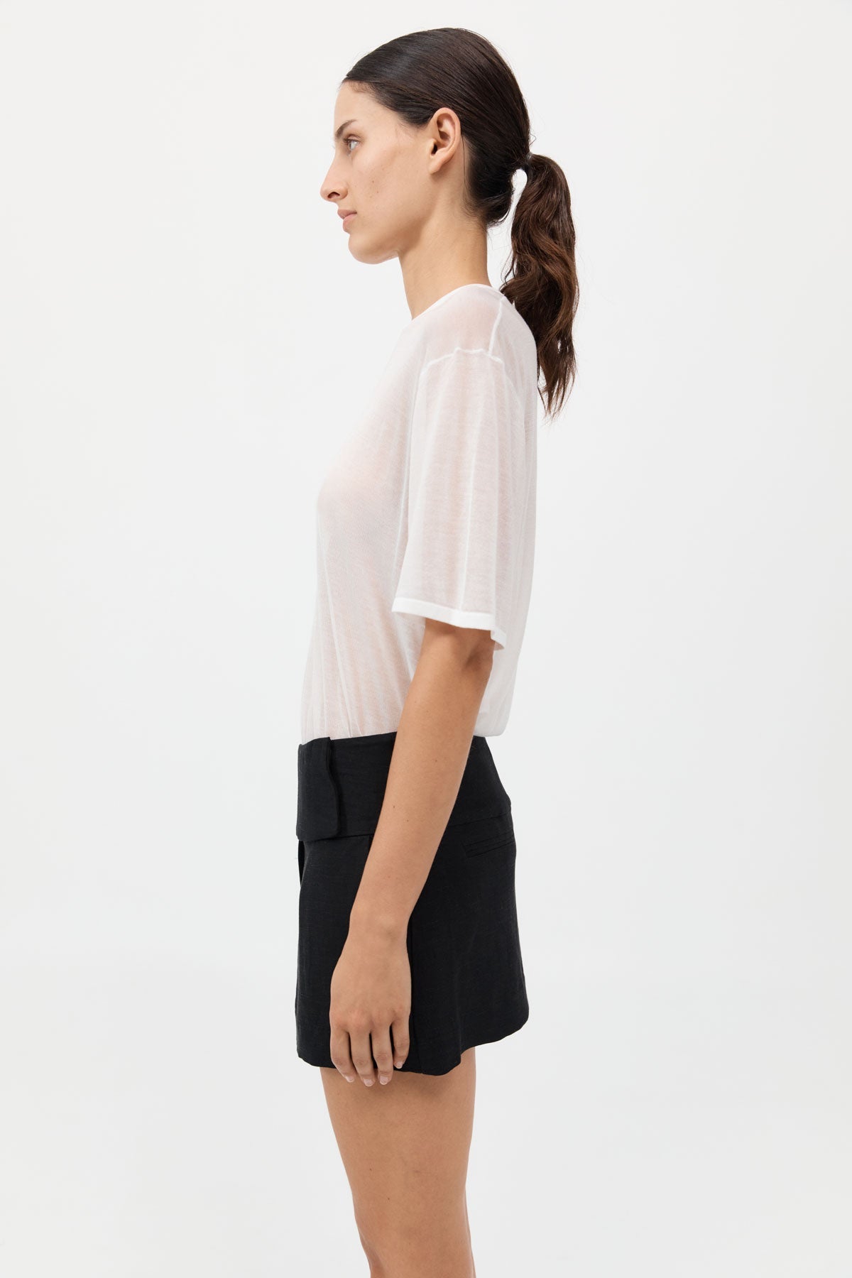 Wide Waistband Mini Skirt - Black