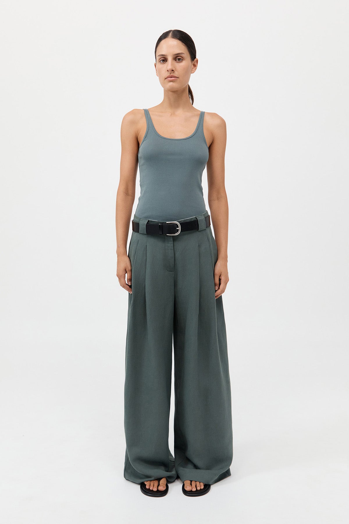 Organic Cotton Slim Scoop Tank - Balsam Green