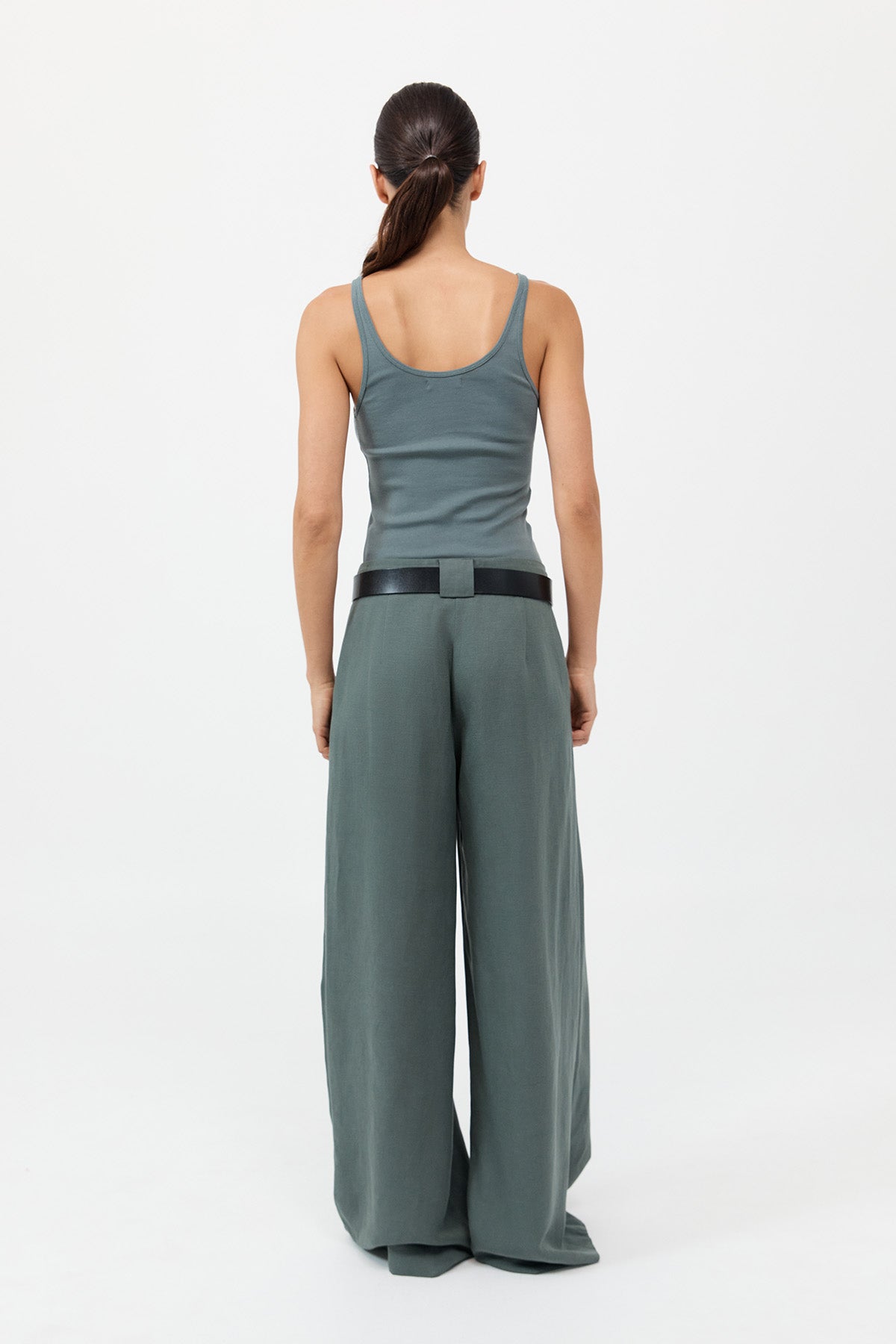 Wide Leg Pleat Pants - Balsam Green