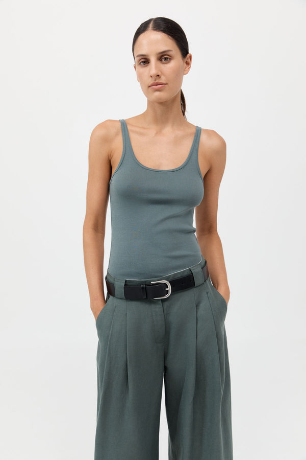 Organic Cotton Slim Scoop Tank - Balsam Green