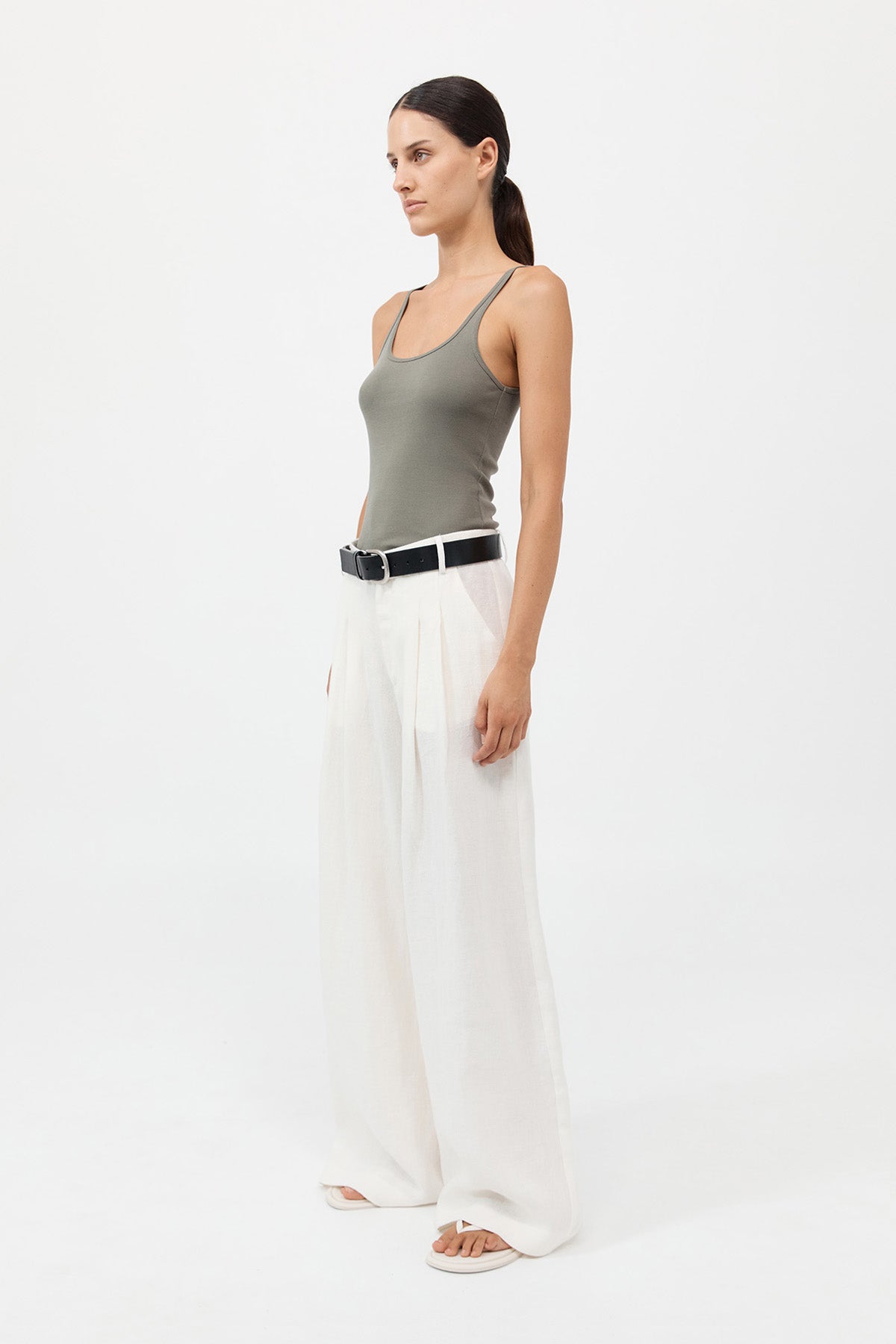 Organic Cotton Slim Scoop Tank - Smokey Olive