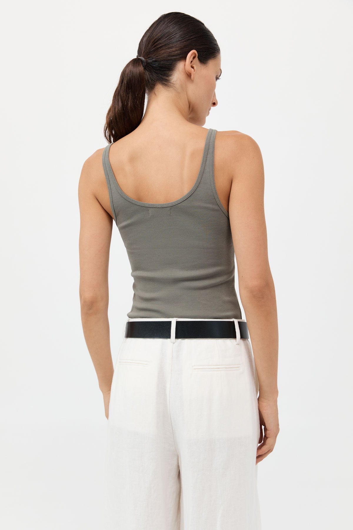 Organic Cotton Slim Scoop Tank - Smokey Olive