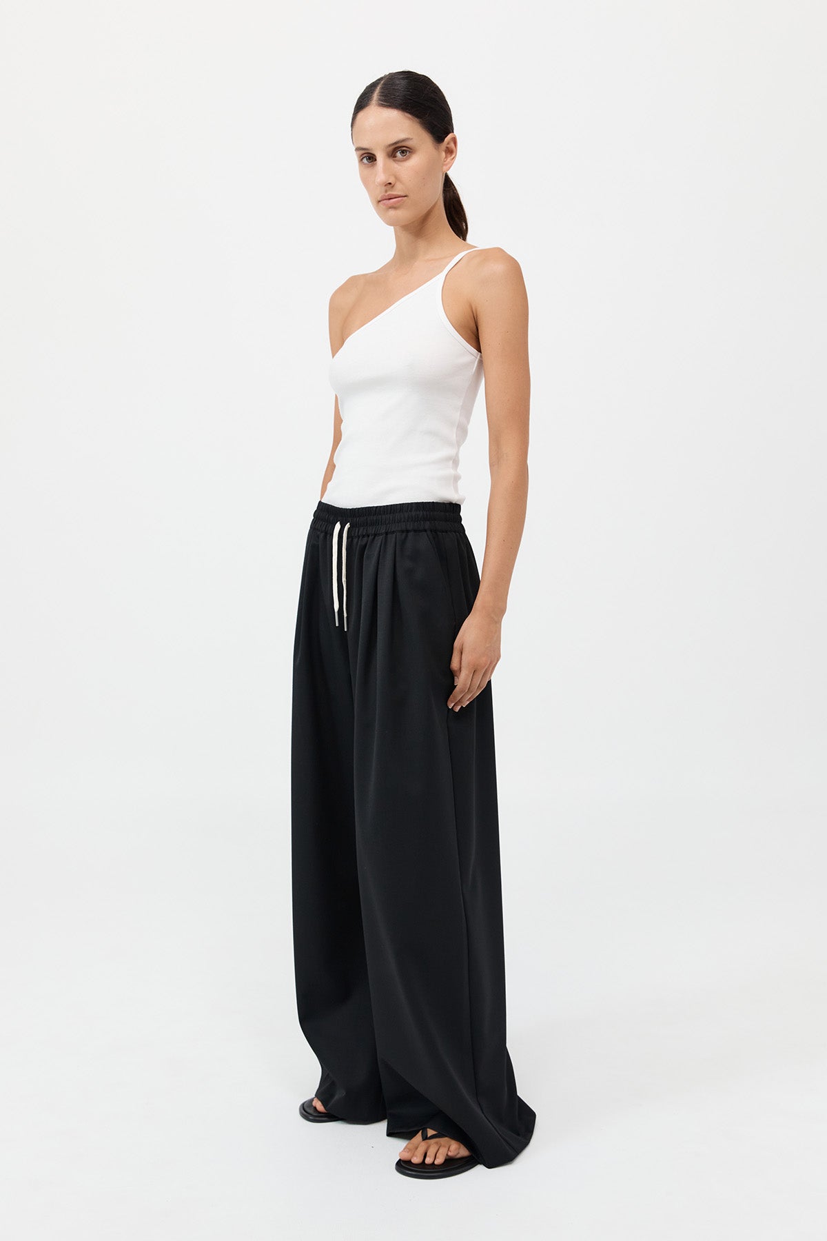 Wool Drawstring Pants - Black