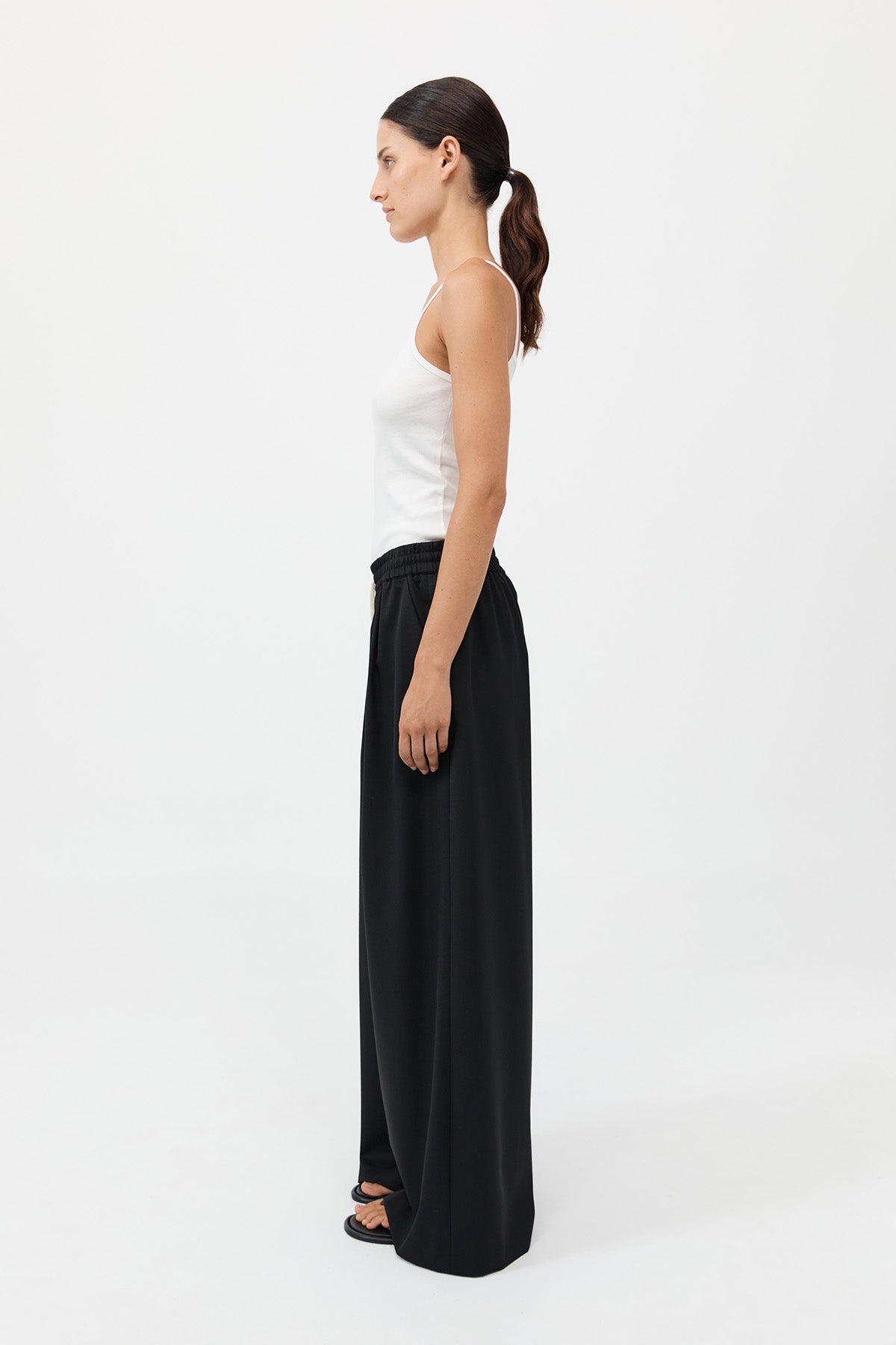 Wool Drawstring Pants - Black