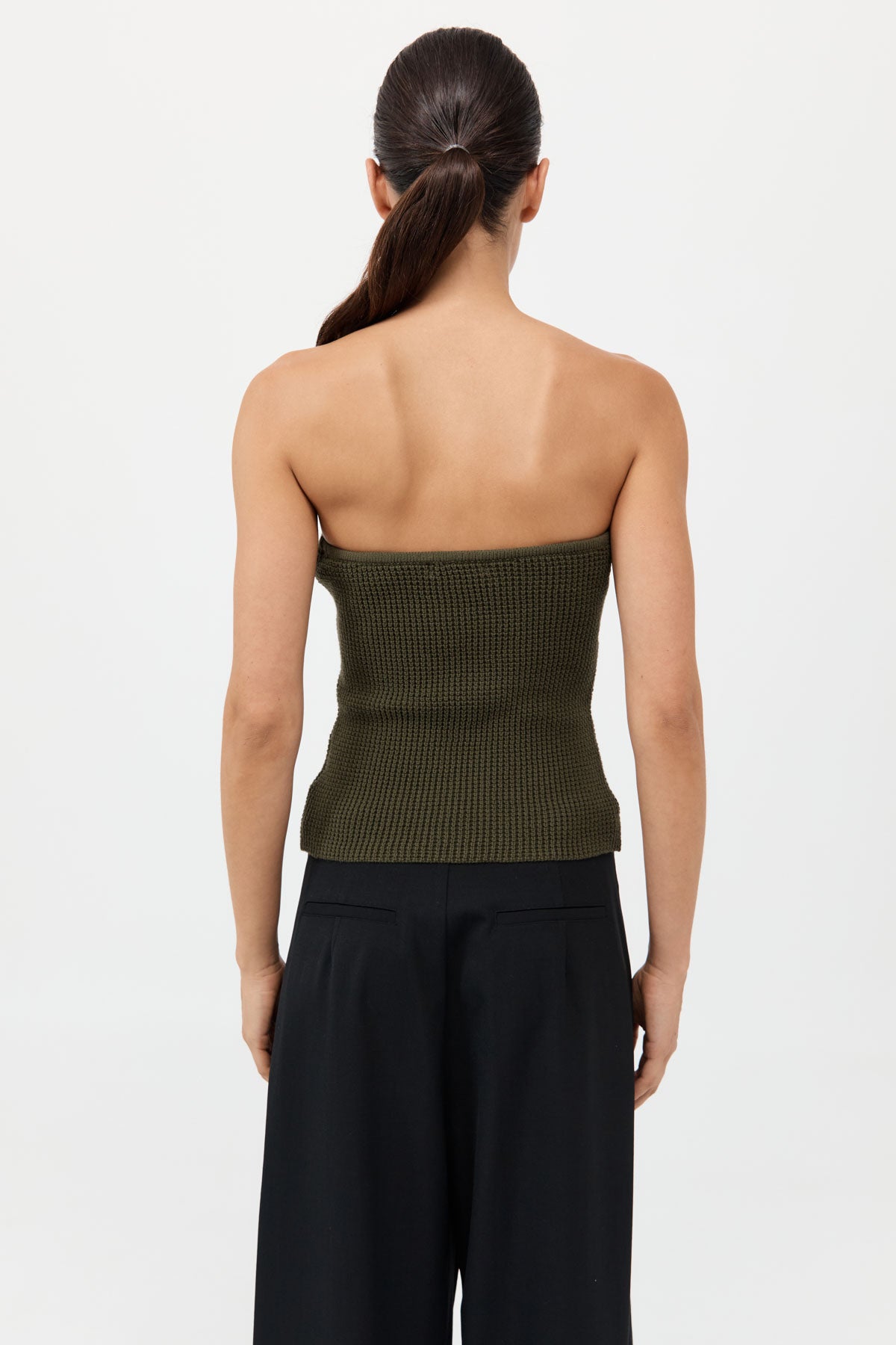 Textured Knit Strapless Top - Khaki