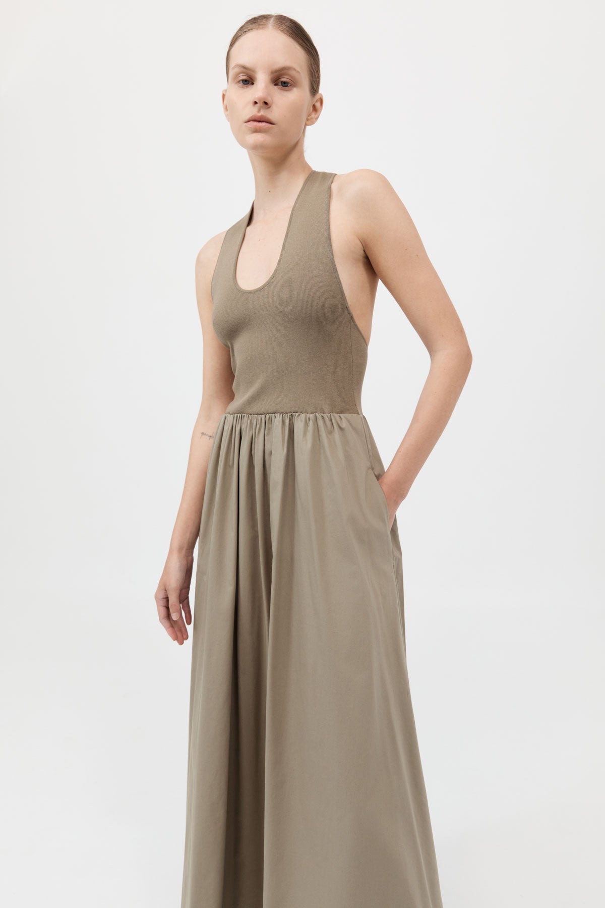 Plunge Neck Dress - Shadow