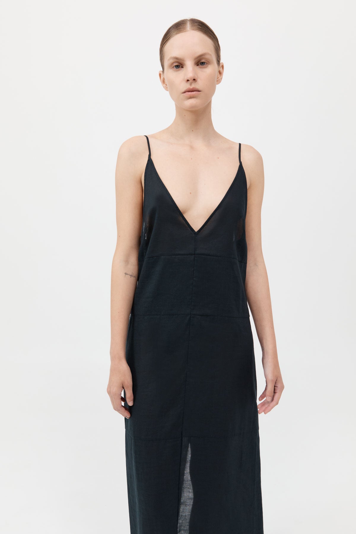 Semi Sheer Patchwork Dress - Black