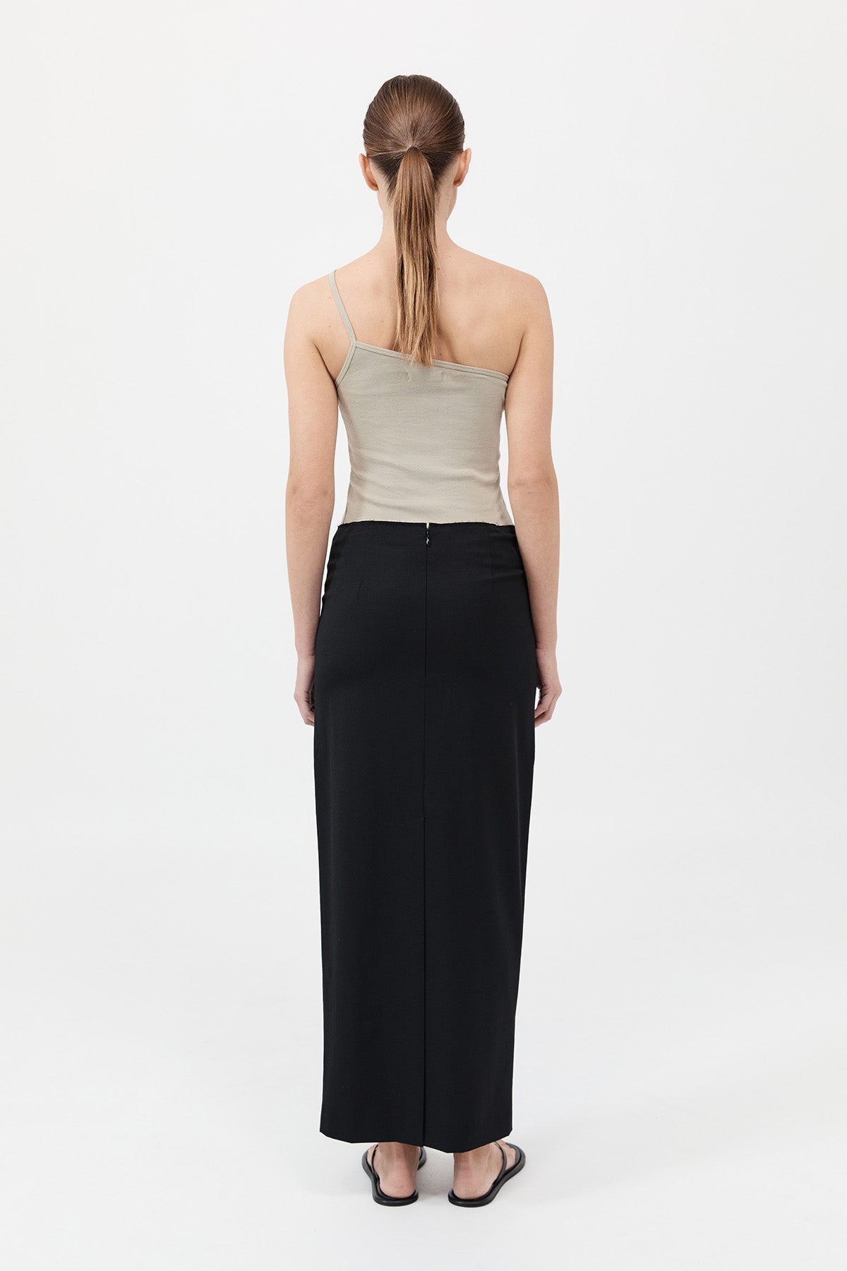 Raw Edge Column Maxi Skirt - Black