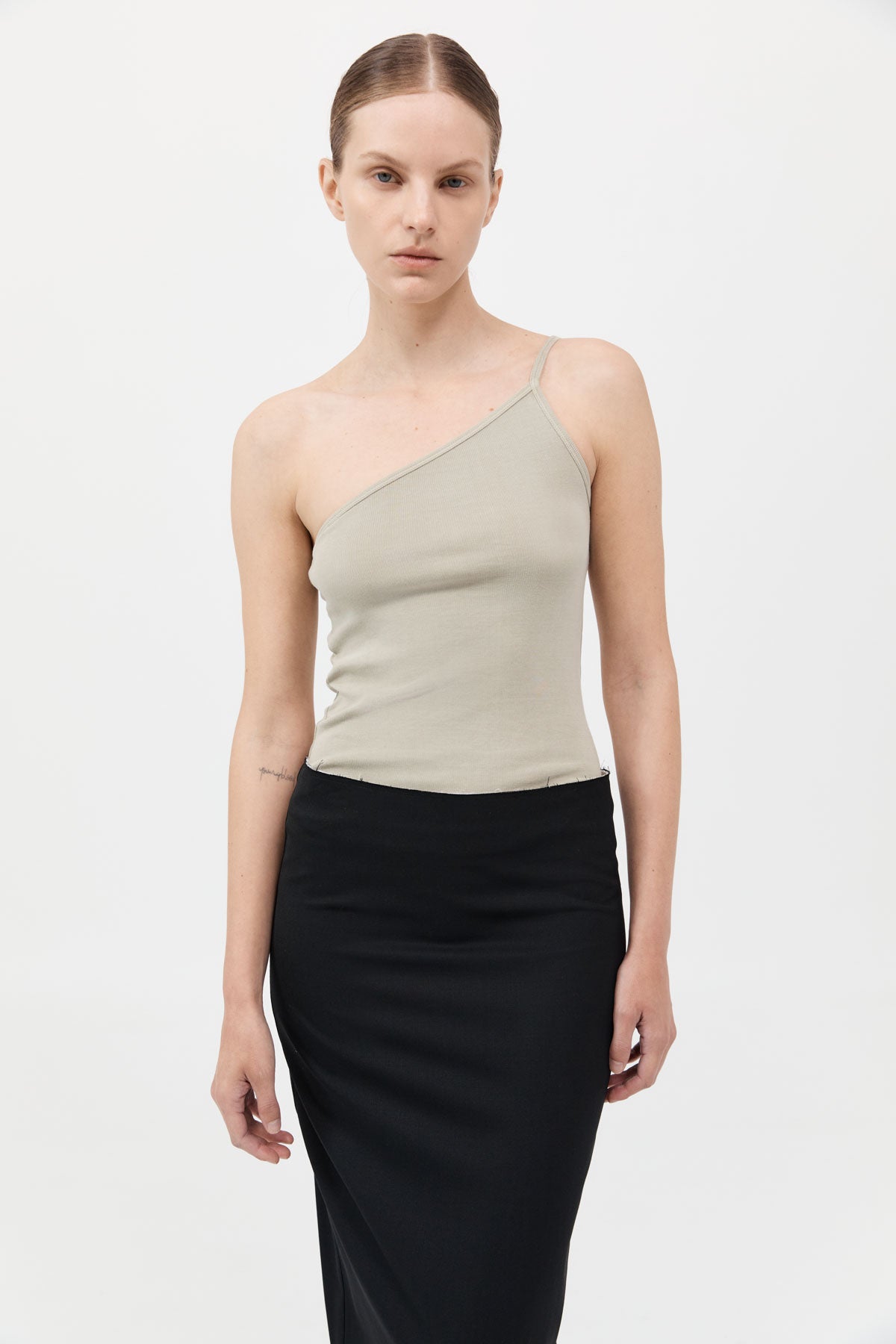 Raw Edge Column Maxi Skirt - Black