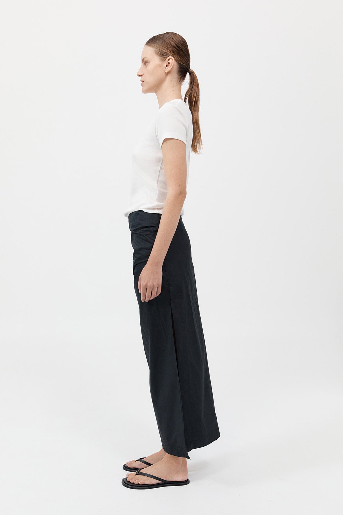 Cotton Tuck Midi Skirt - Black