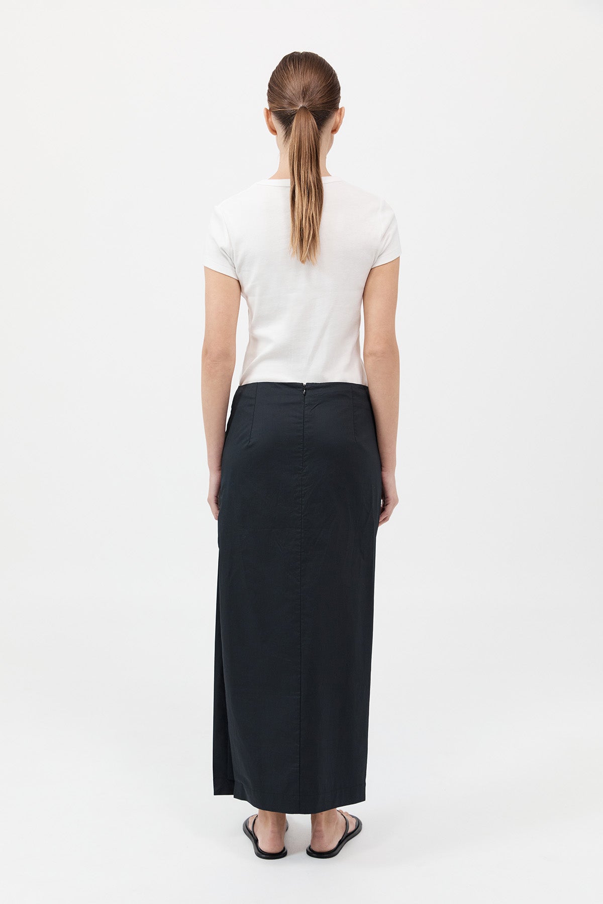 Cotton Tuck Midi Skirt - Black