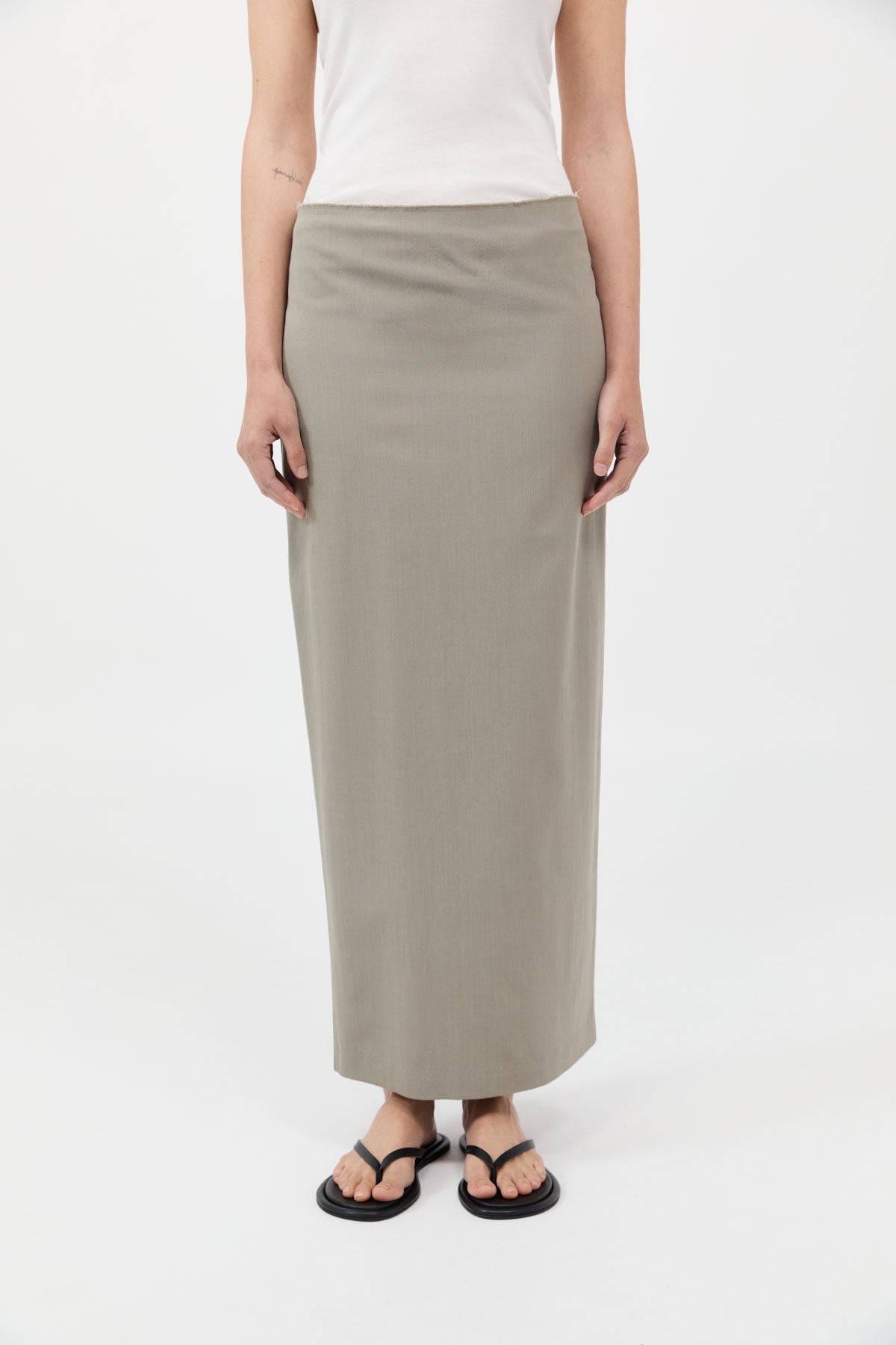 Raw Edge Column Maxi Skirt - Moss Grey