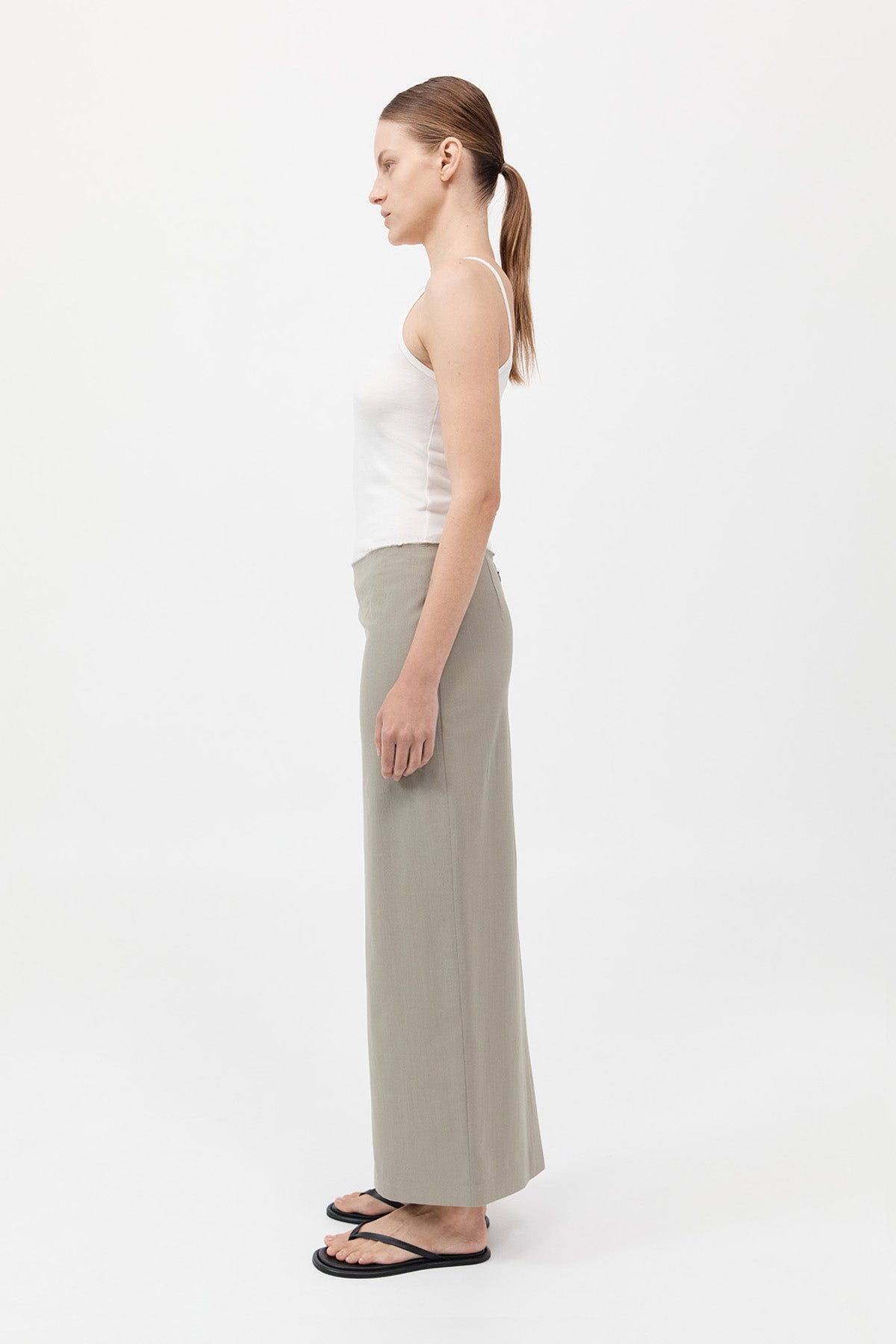 Raw Edge Column Maxi Skirt - Moss Grey