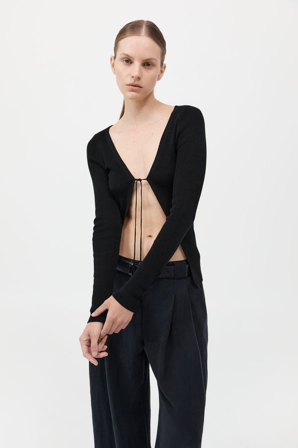 Rouleau Tie Reversible Knit Top - Black