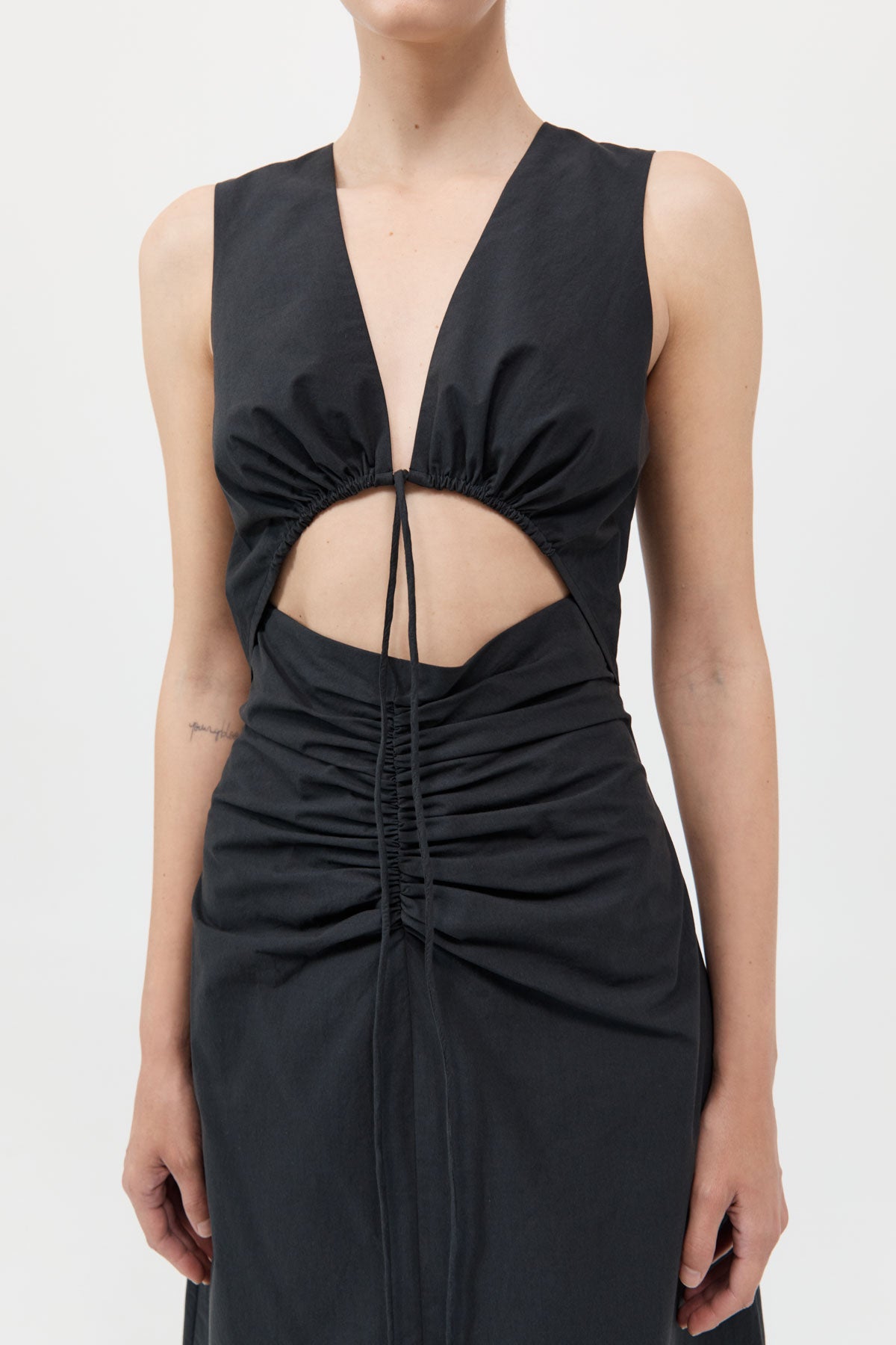 Cotton Gathered Dress - Black