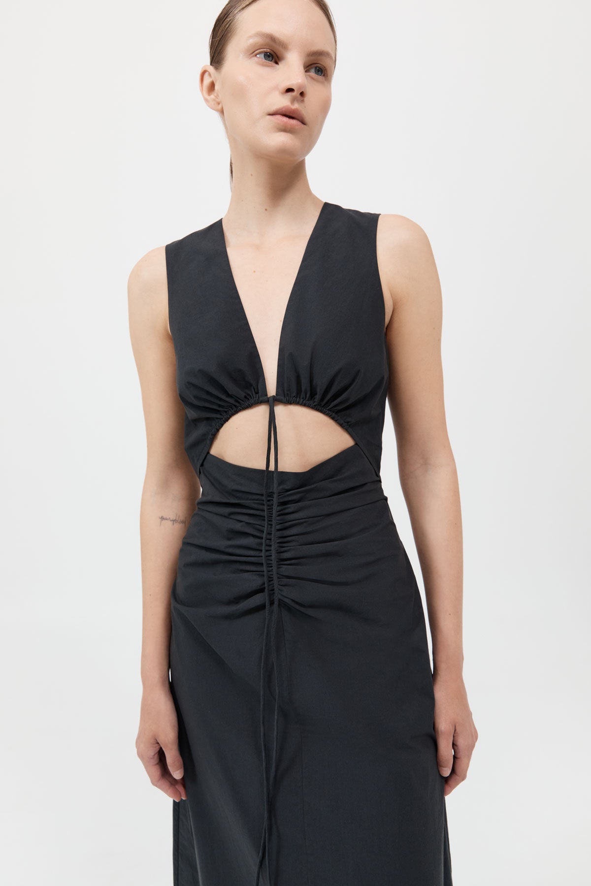 Cotton Gathered Dress - Black