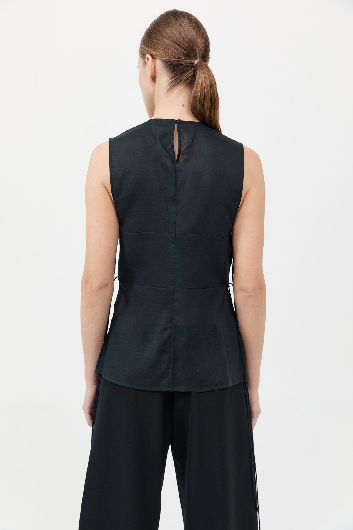 Semi Sheer Patchwork Top - Black
