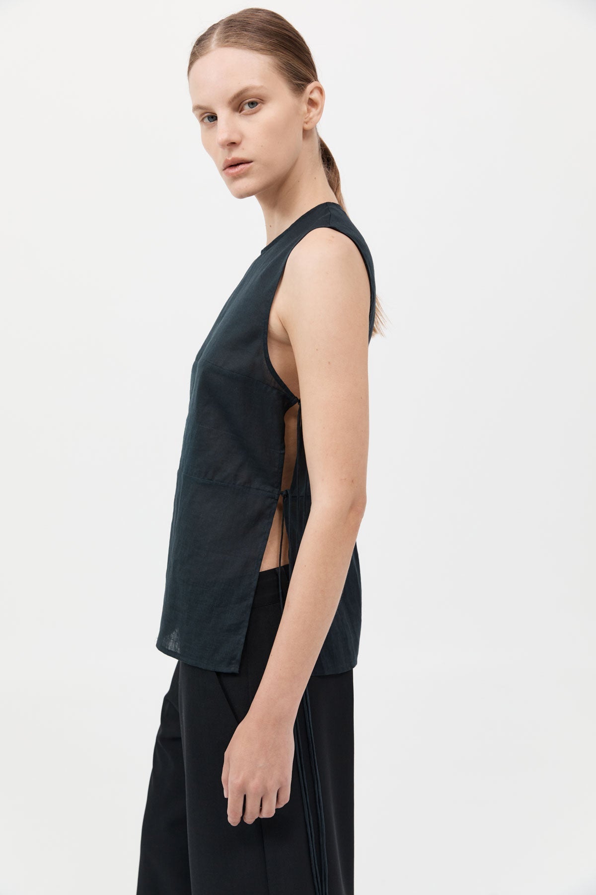 Semi Sheer Patchwork Top - Black