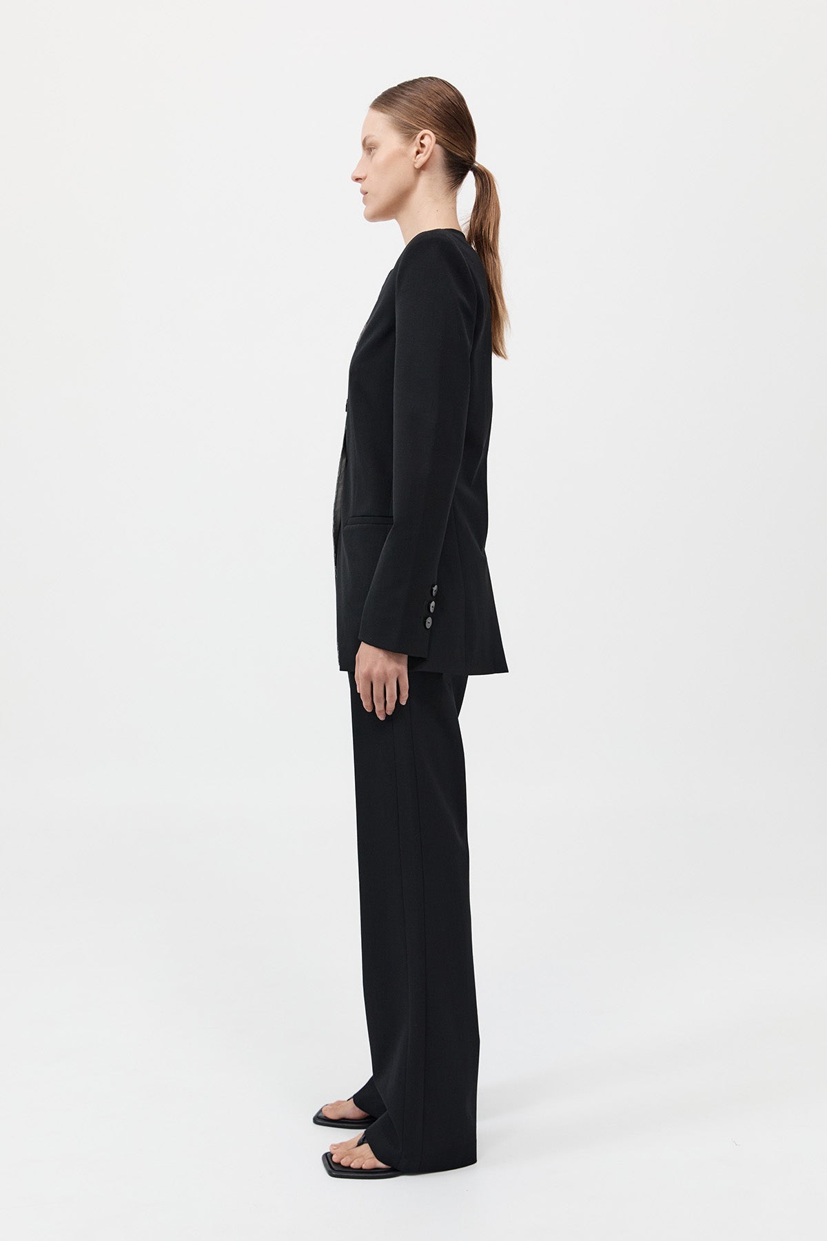Raw Edge Collarless Blazer - Black